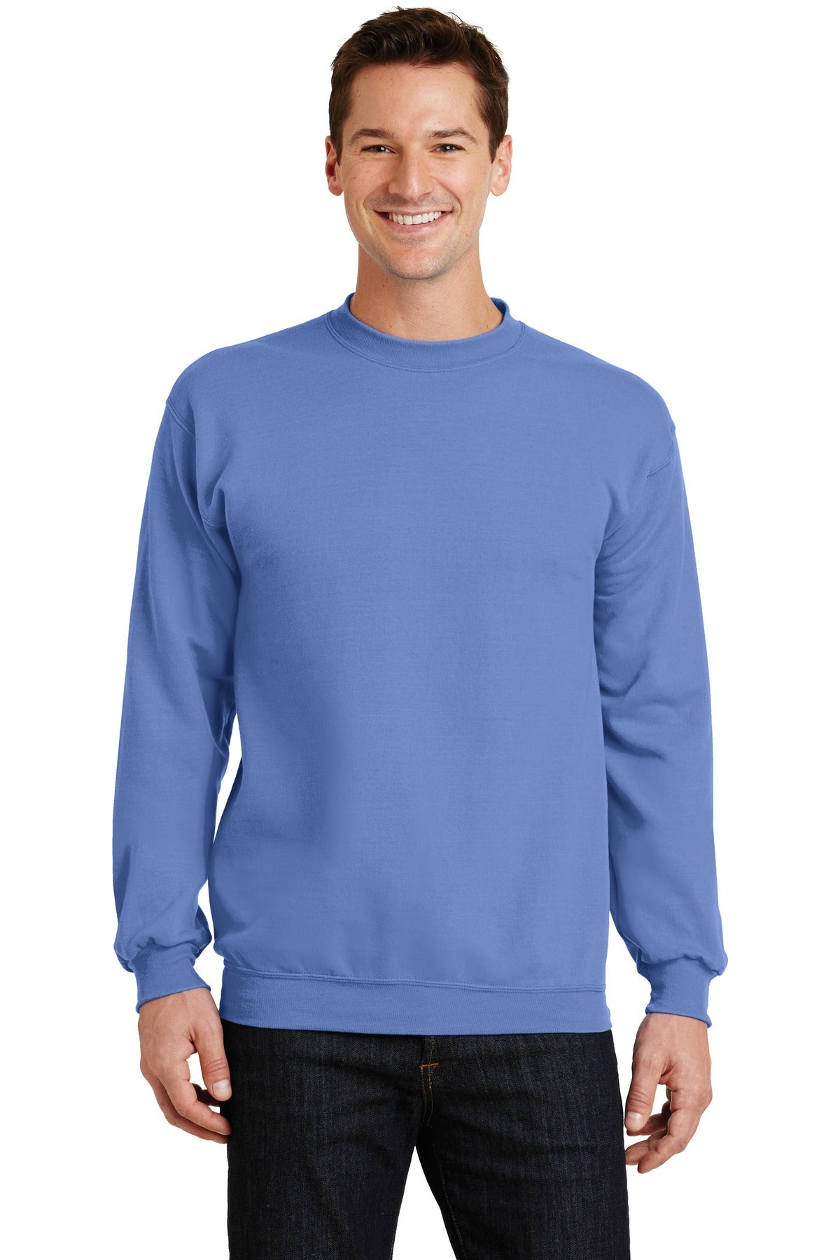 Front View of Carolina Blue Port & Co Core Fleece Crewneck Sweatshirt. PC78
