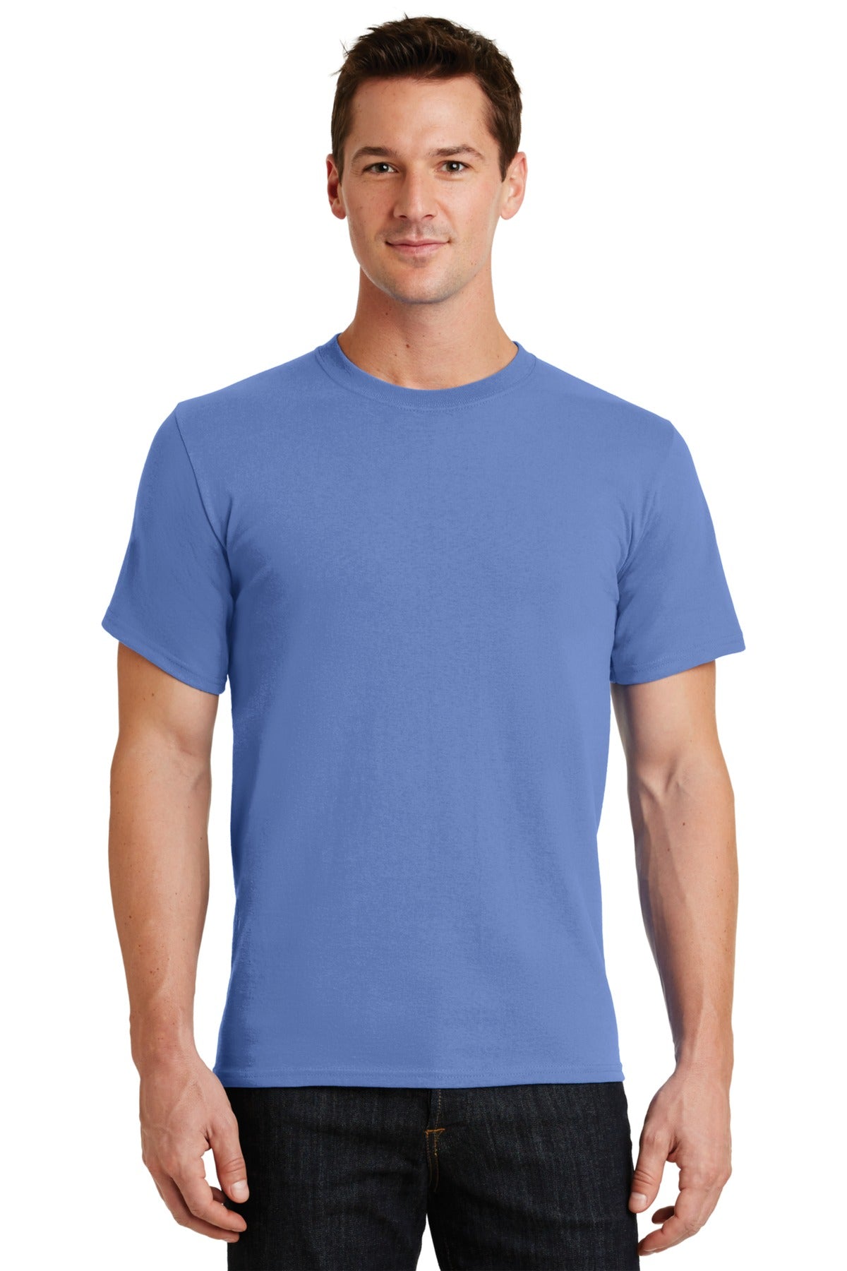 Front View of Carolina Blue Port & Co Essential Tee. PC61