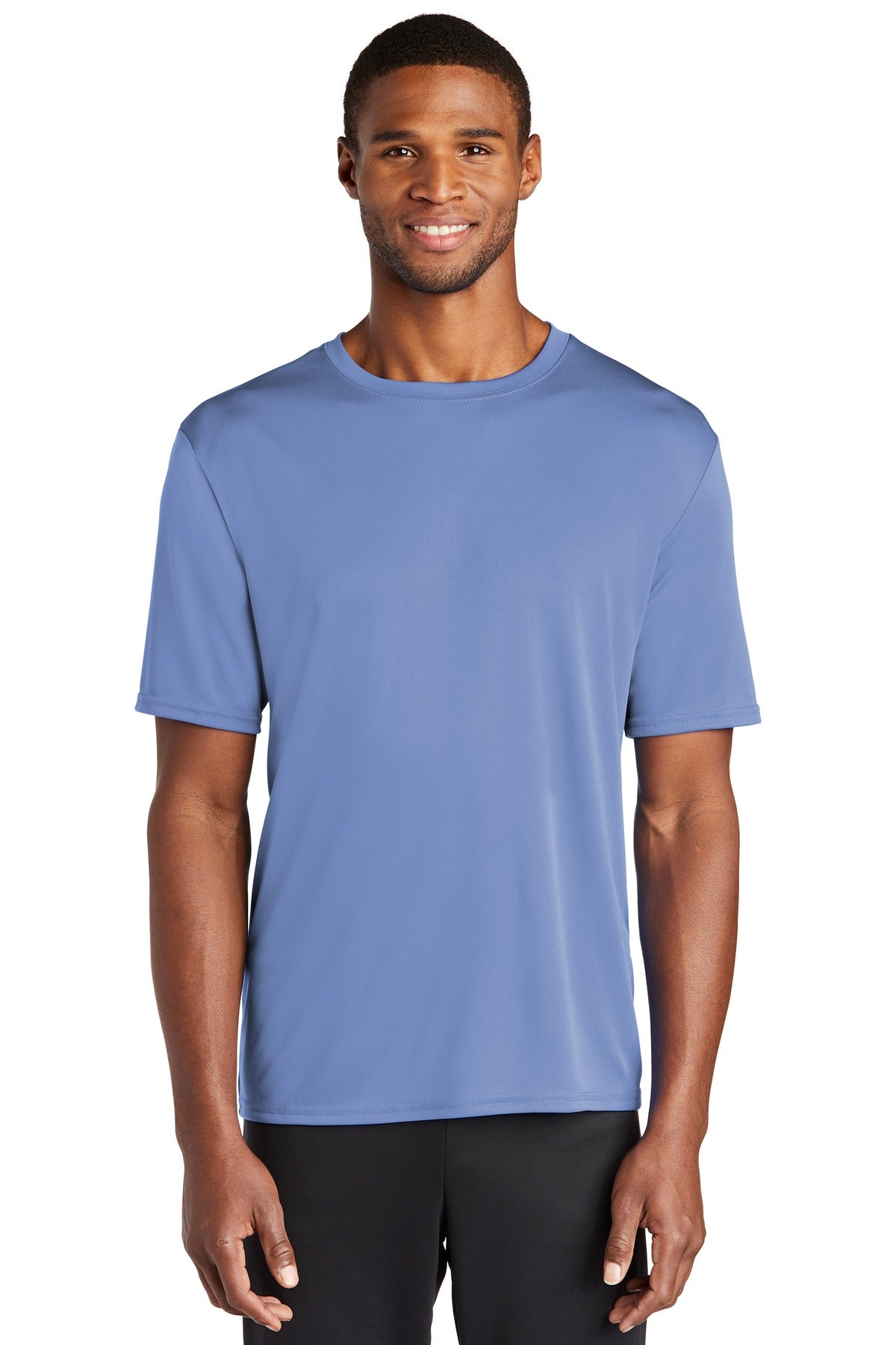 Front View of Carolina Blue Port & Co Performance Tee. PC380