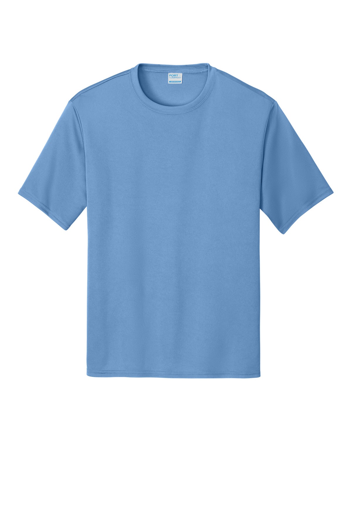 Front View of Carolina Blue Port & Co Performance Tee. PC380