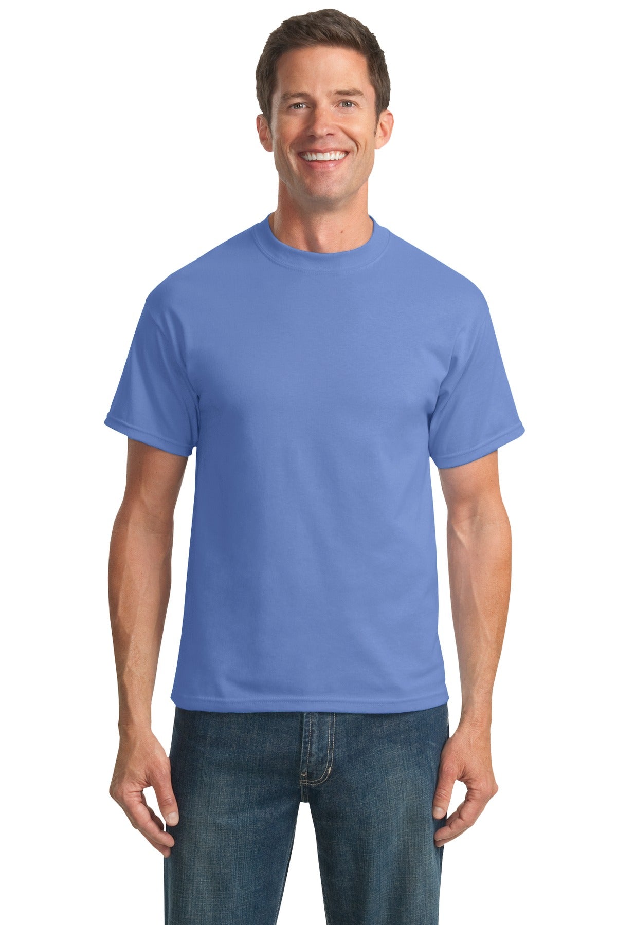 Front View of Carolina Blue Port & Co Tall Core Blend Tee. PC55T