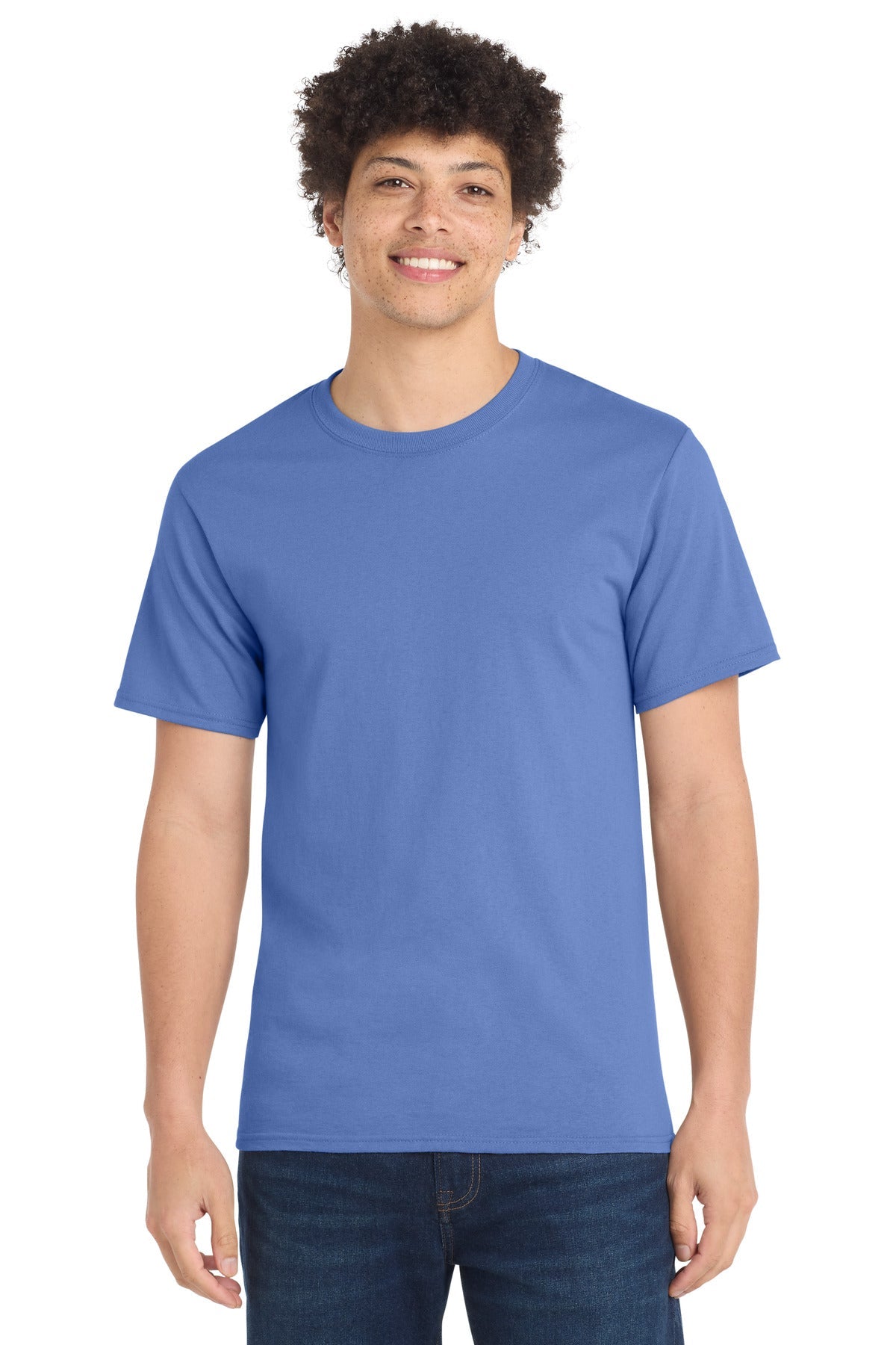 Front View of Carolina Blue Port & Co Tall Essential Tee. PC61T