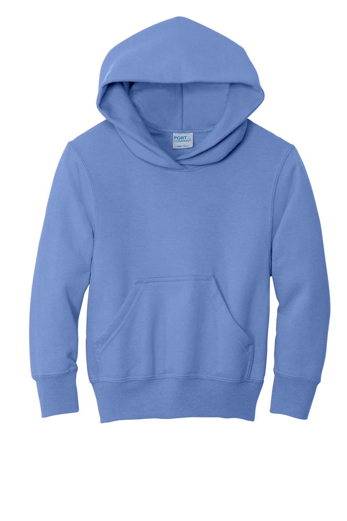 Front View of Carolina Blue Port & Co Youth Core Fleece Pullover Hooded Sweatshirt. PC90YH