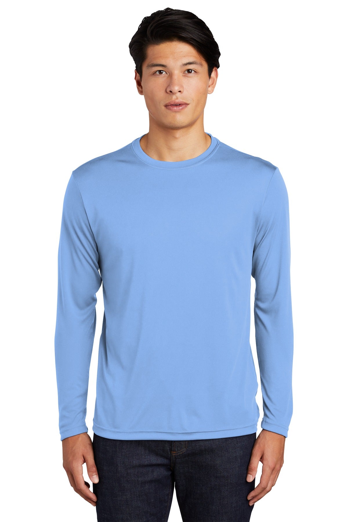 Front View of Carolina Blue Sport-Tek Long Sleeve PosiCharge Competitor Tee. ST350LS