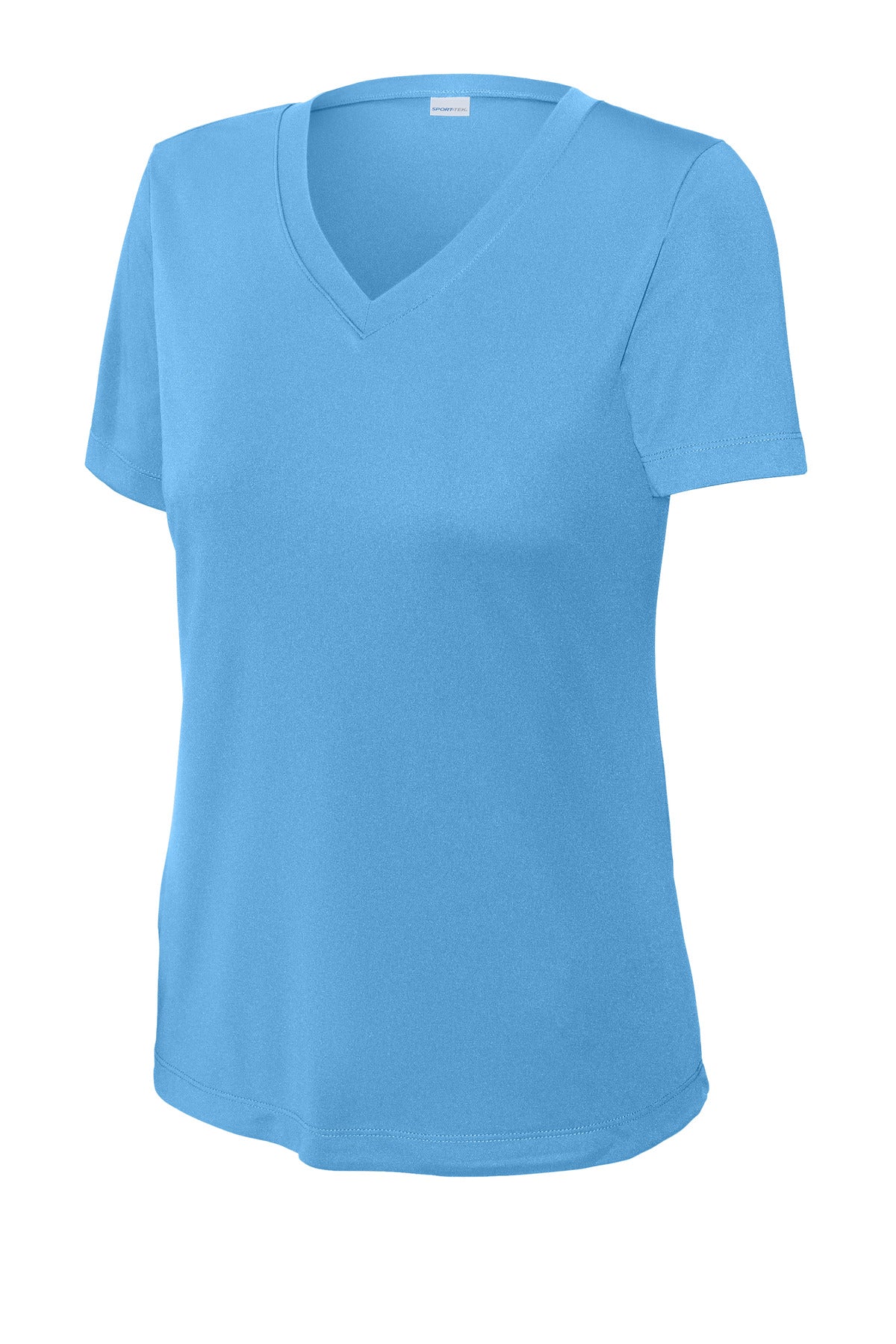 Front View of Carolina Blue Sport-Tek Women's PosiCharge Competitor V-Neck Tee. LST353