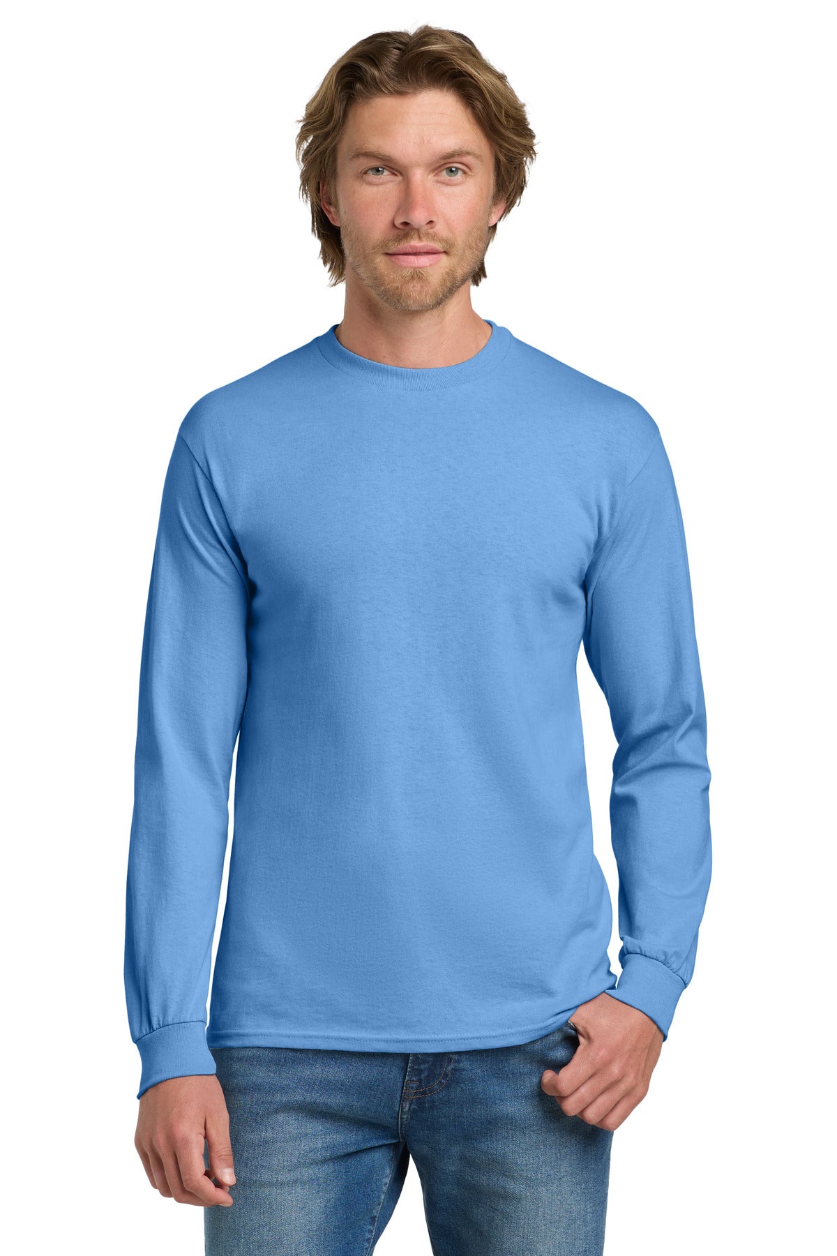 Front View of CarolinaBl Gildan - Heavy Cotton 100% Cotton Long Sleeve T-Shirt. 5400