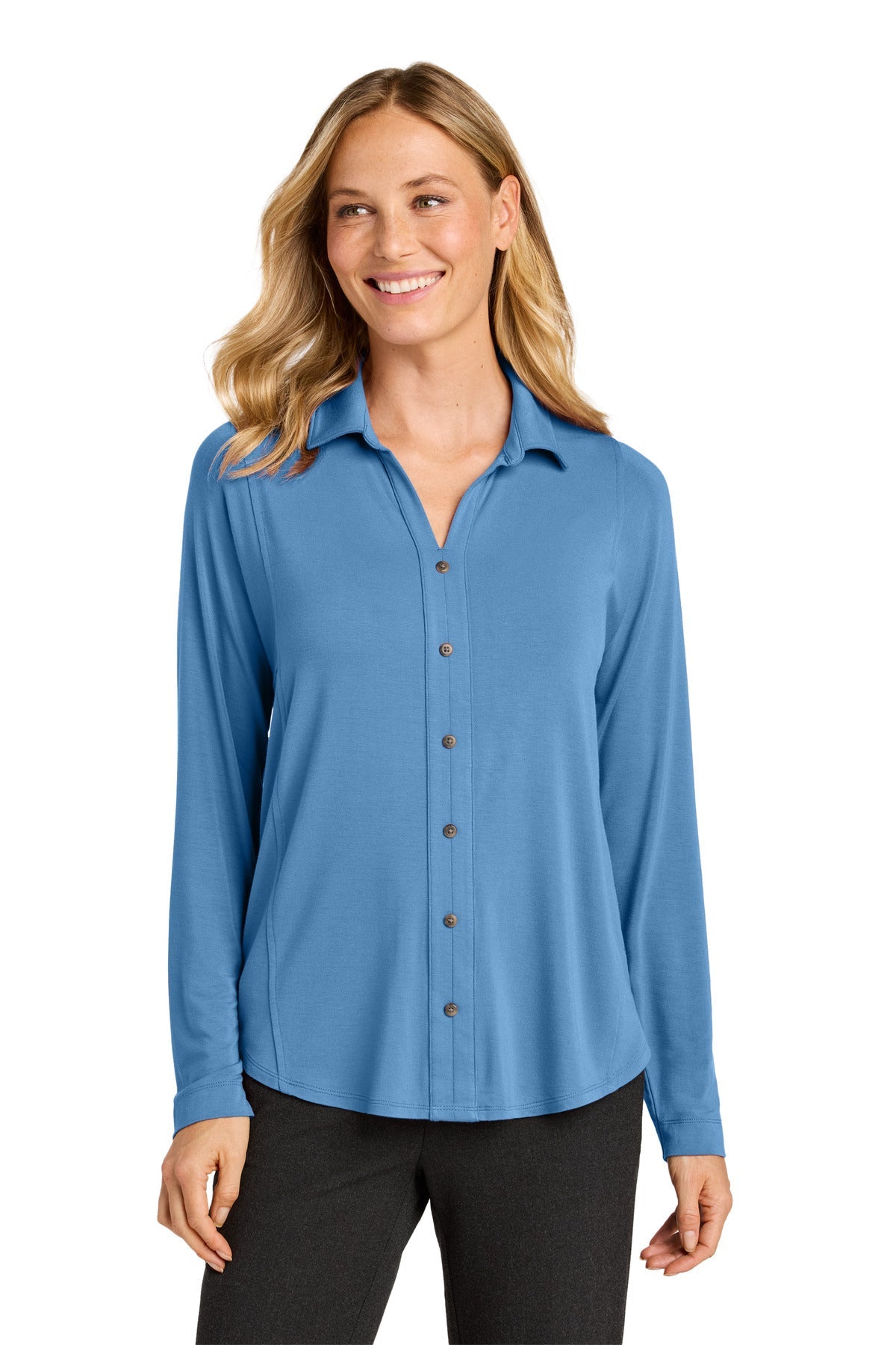 Front View of CarolinaBl Port Authority Women's Luxe Knit Button Tunic LK5602