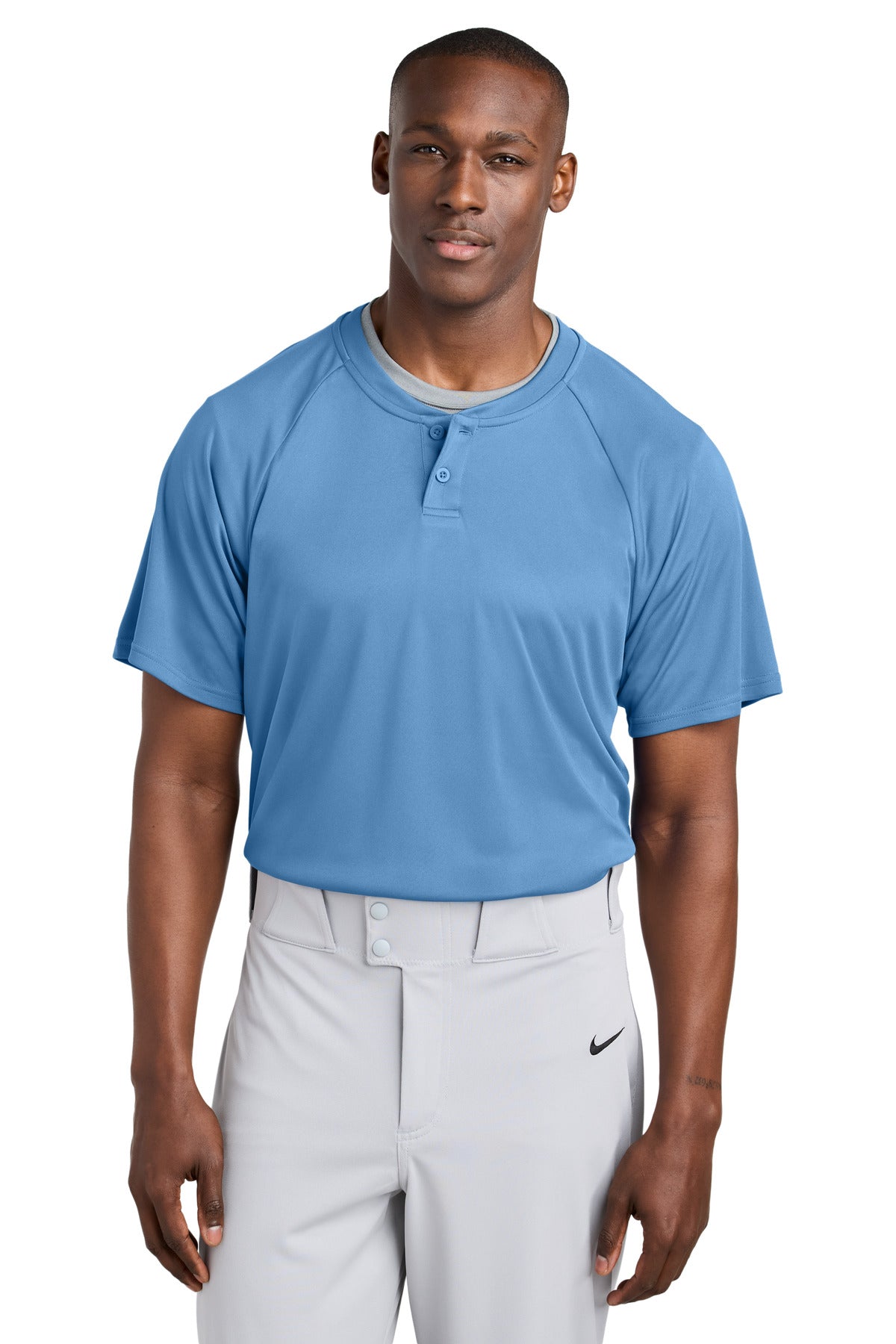 Front View of CarolinaBl Sport-Tek PosiCharge Competitor 2-Button Henley ST359