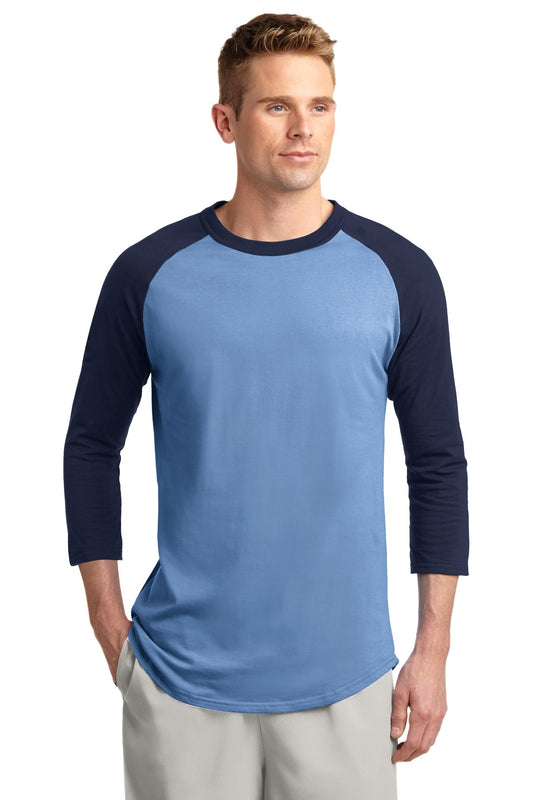 Front View of CarolinaBlu/Ny Sport-Tek Colorblock Raglan Jersey. T200