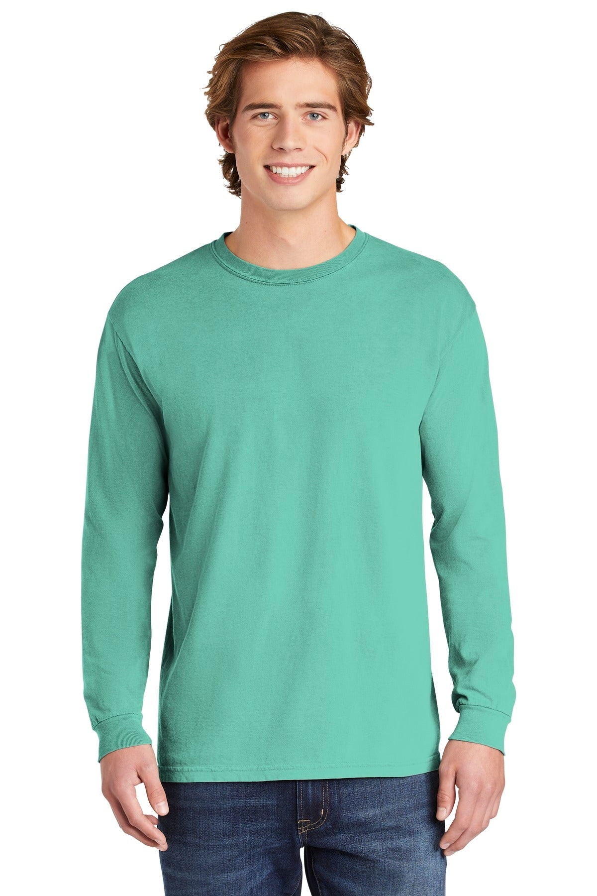 Front View of Chalky Mint COMFORT COLORS Heavyweight Ring Spun Long Sleeve Tee. 6014