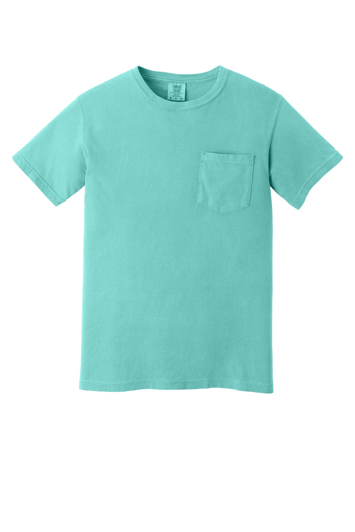 Front View of Chalky Mint COMFORT COLORS Heavyweight Ring Spun Pocket Tee. 6030