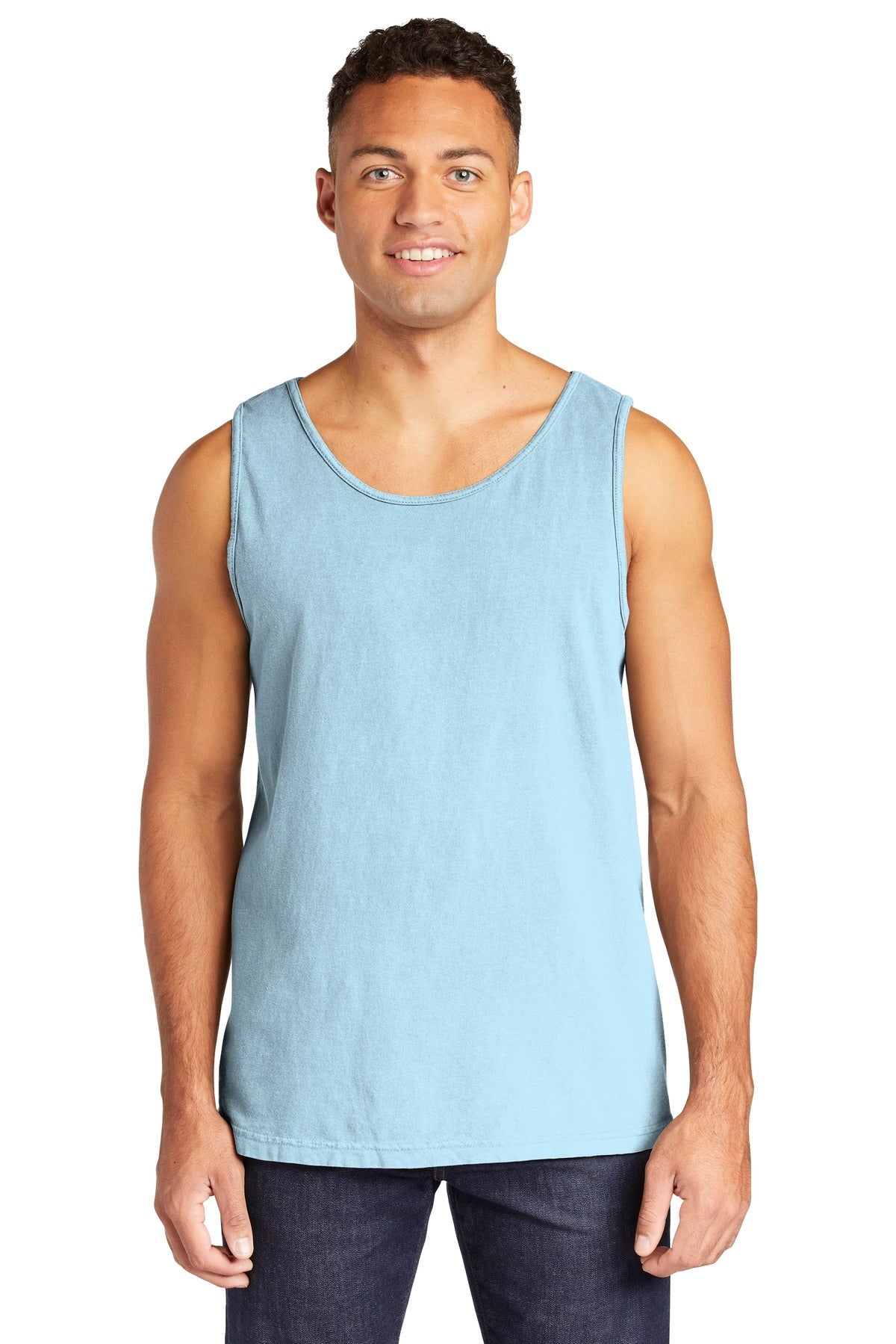 Front View of Chambray COMFORT COLORS Heavyweight Ring Spun Tank Top. 9360