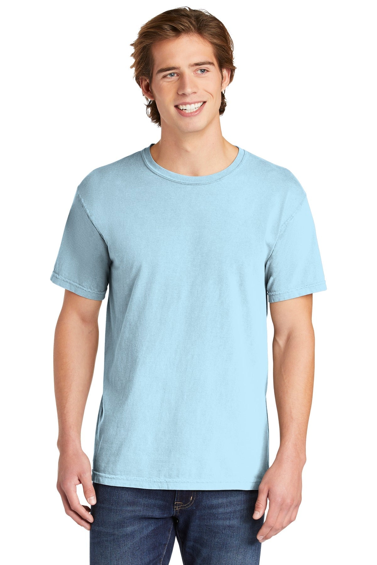Front View of Chambray COMFORT COLORS Heavyweight Ring Spun Tee. 1717