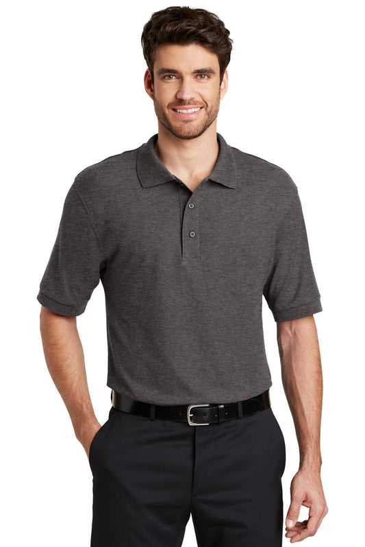 Front View of Char Hthr Grey Port Authority Silk Touch Polo K500