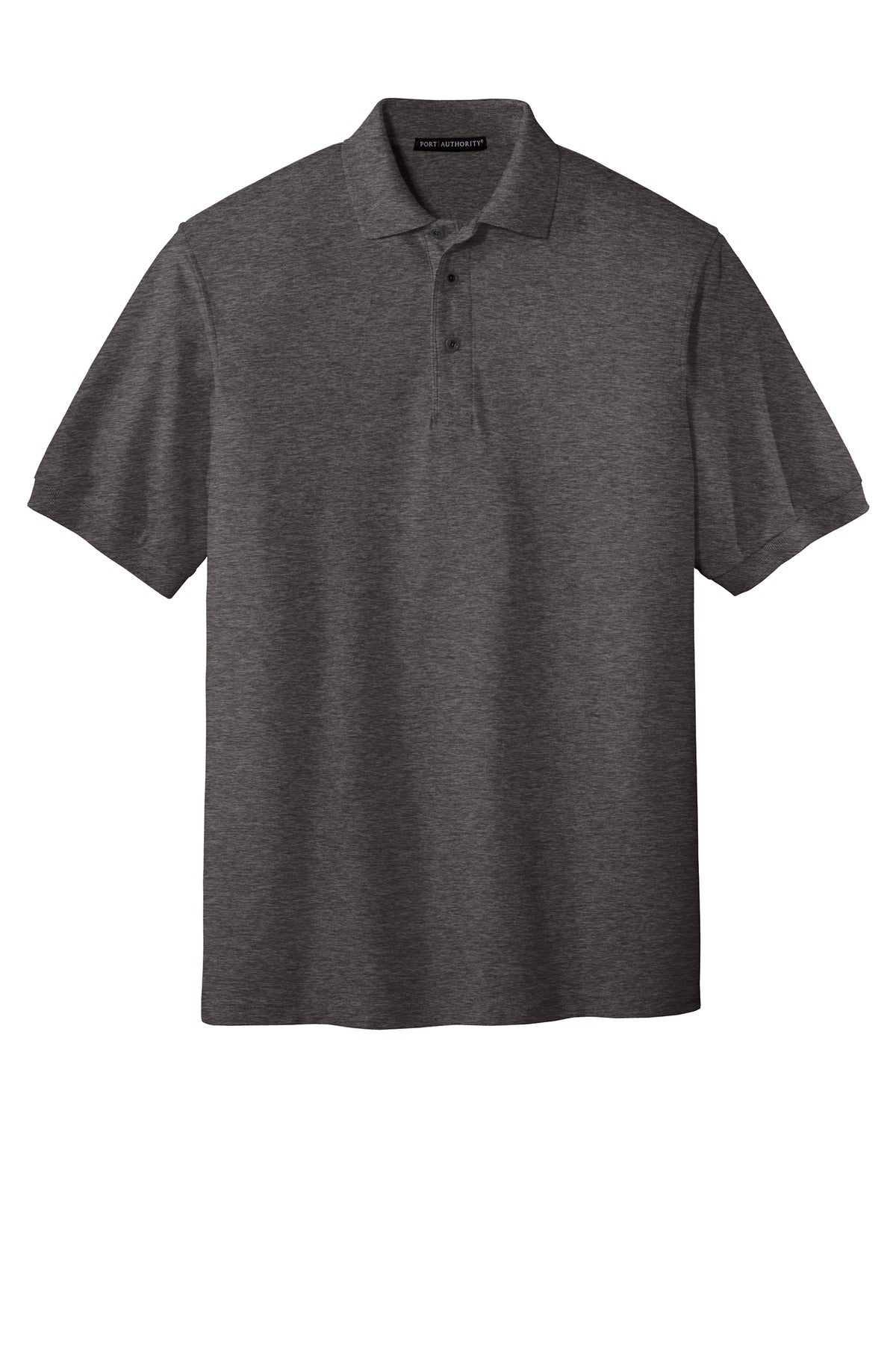 Front View of Char Hthr Grey Port Authority Silk Touch Polo K500