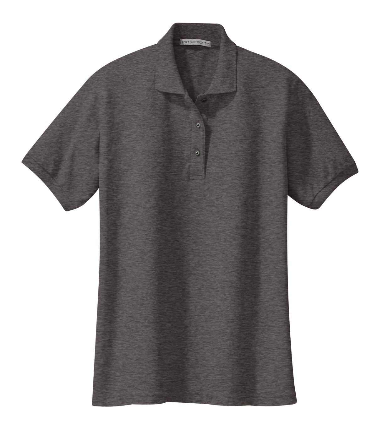 Front View of Char Hthr Grey Port Authority Women's Silk Touch Polo. L500