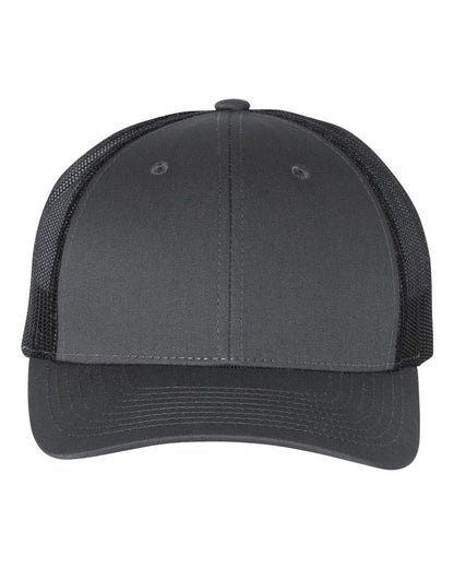 Front View of Charcoal/ Black Low Pro Trucker Cap - 115