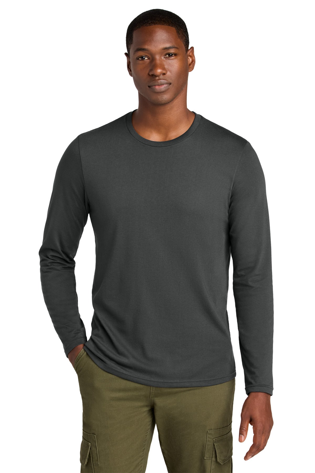 Front View of Charcoal District Perfect Weight CVC Long Sleeve Tee DT185