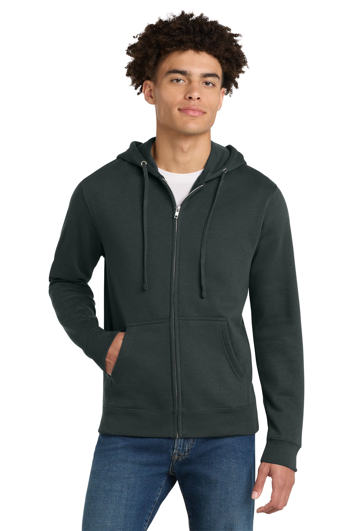 Front View of Charcoal District V.I.T. Fleece Full-Zip Hoodie DT6102
