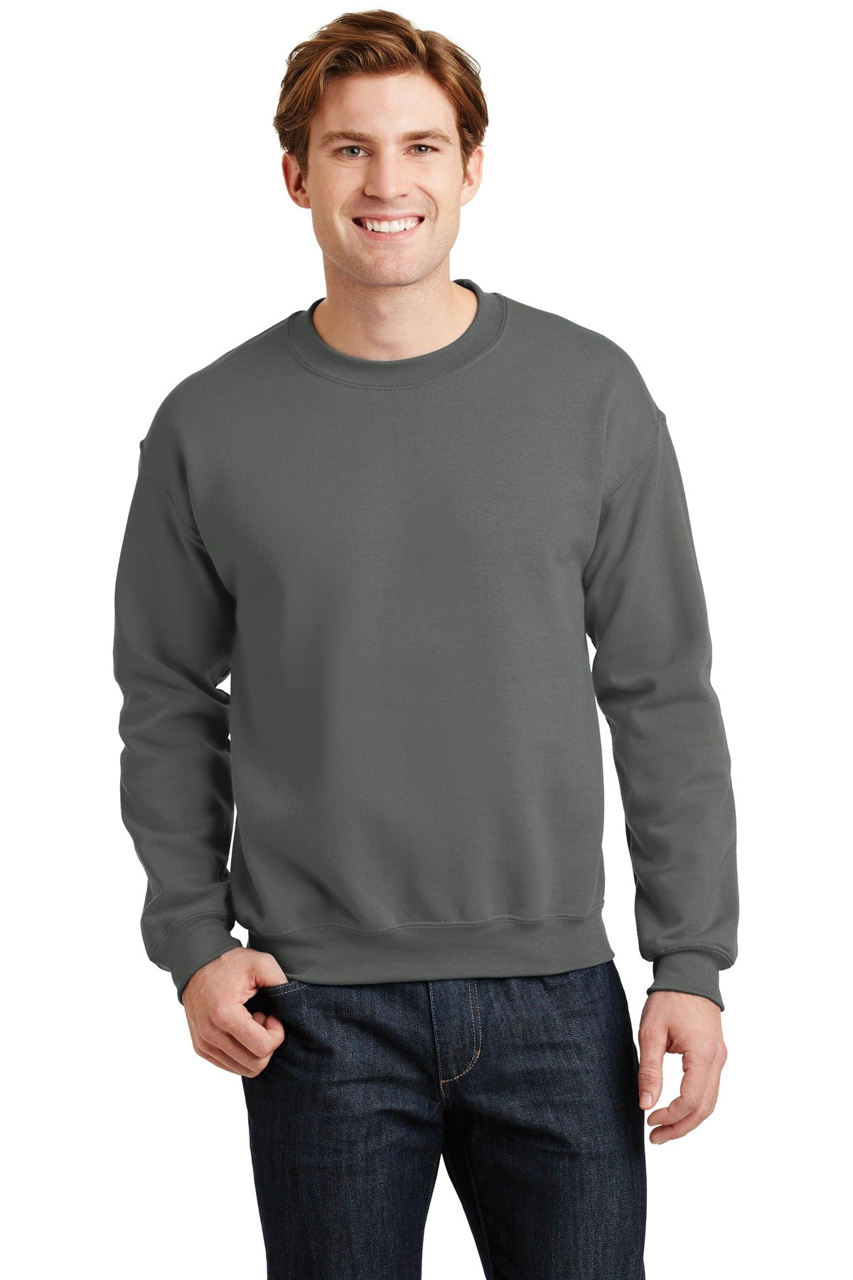 Front View of Charcoal Gildan Heavy Blend Crewneck Sweatshirt. 18000