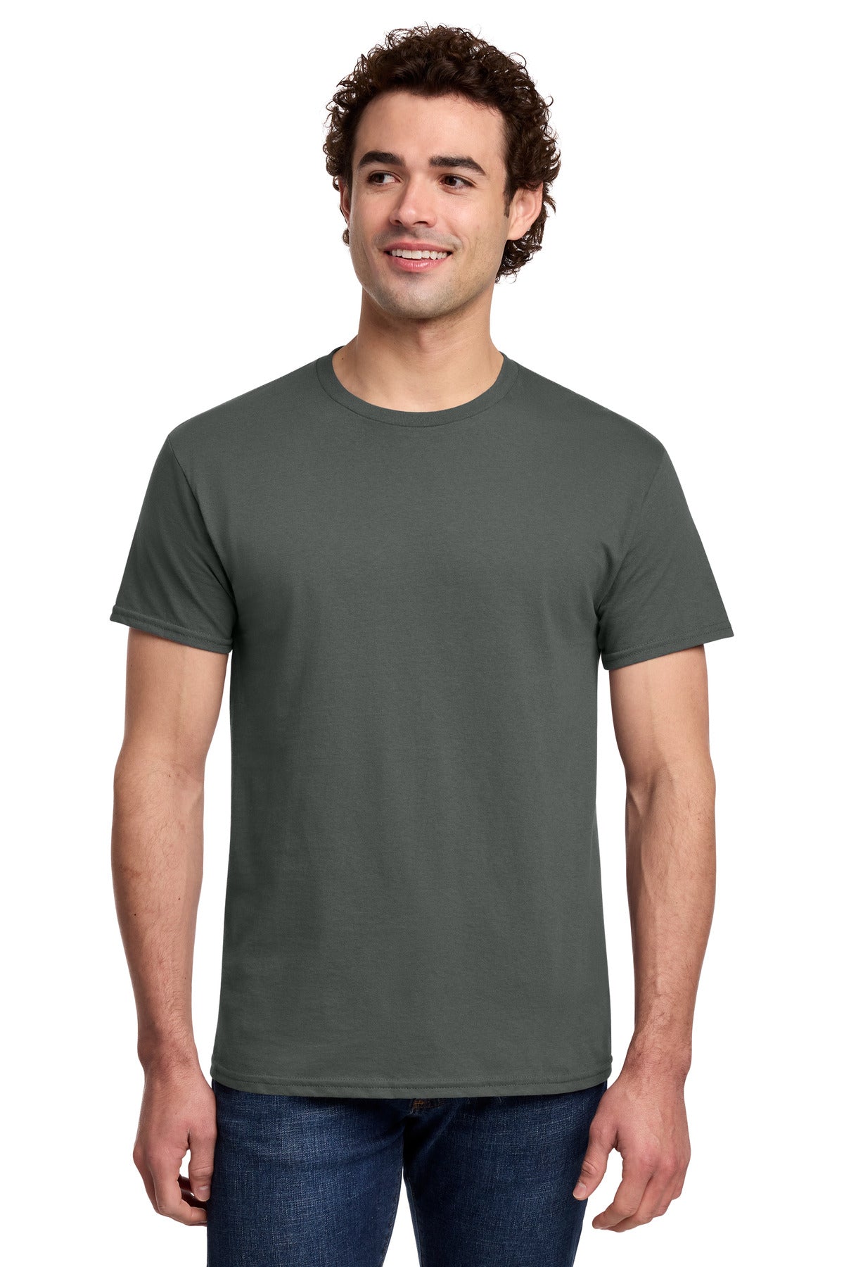 Front View of Charcoal Gildan Light Cotton Tee 3000
