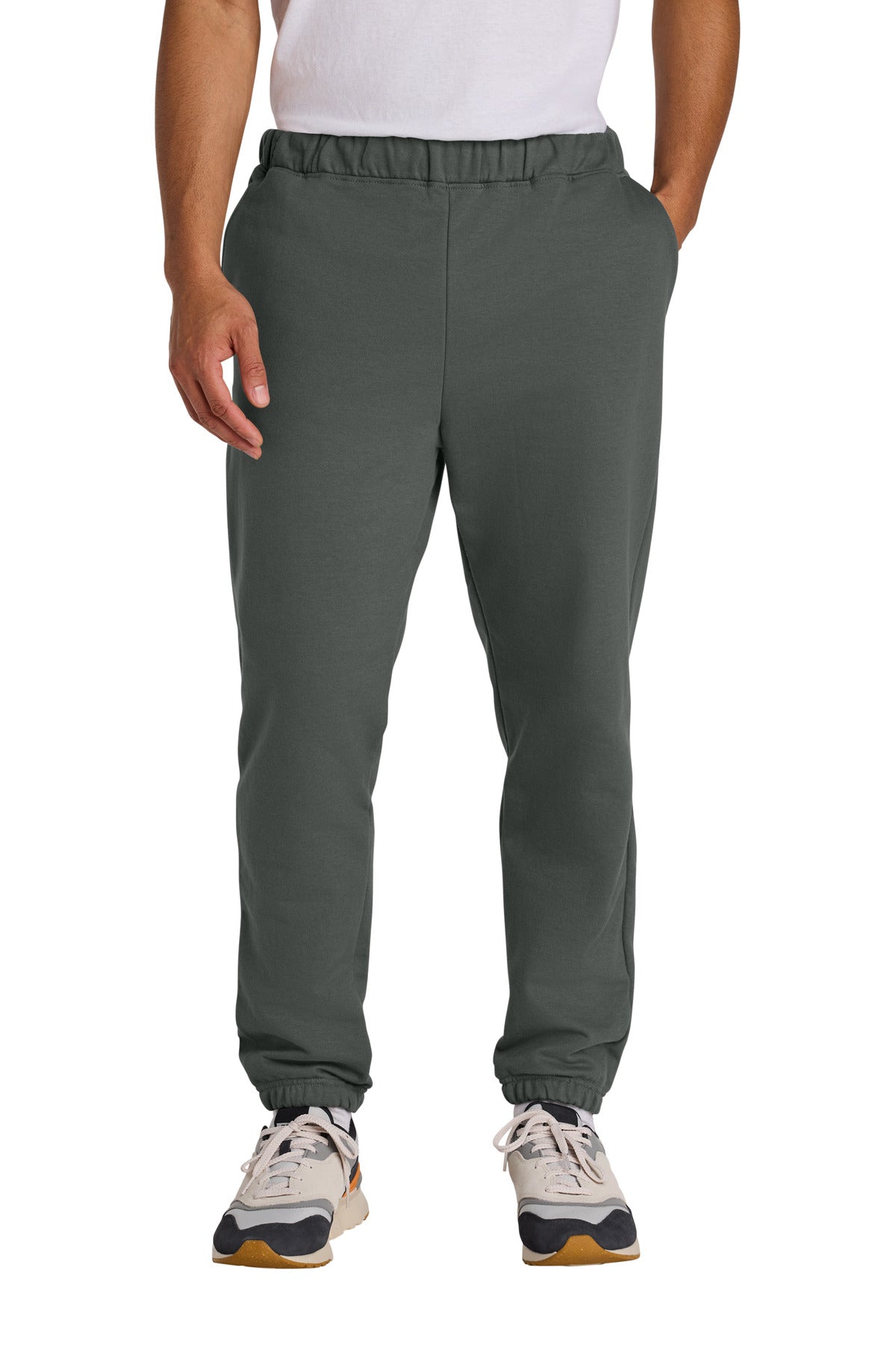 Front View of Charcoal Gildan Softstyle Midweight Pocket Sweatpants SF100