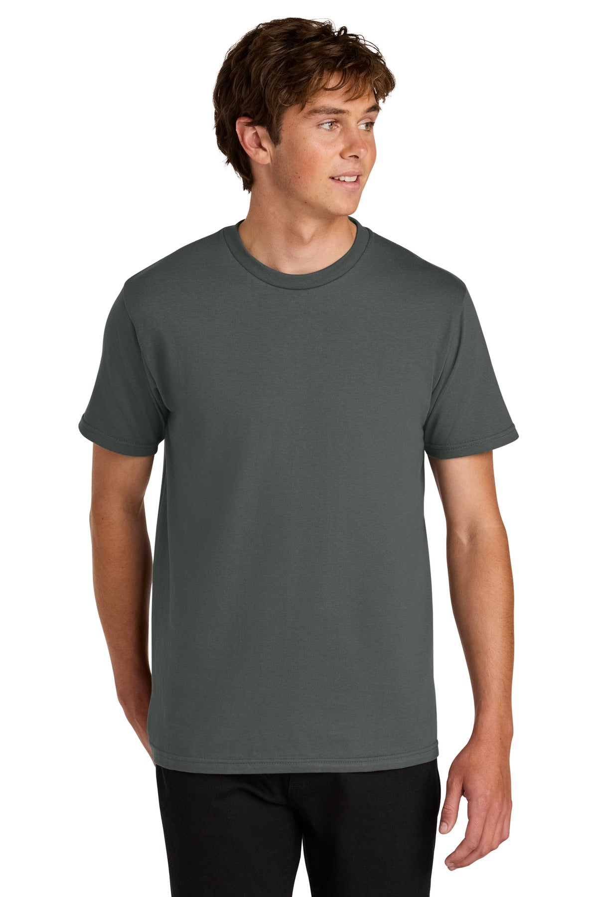 Front View of Charcoal Gildan Softstyle Midweight Tee 65000