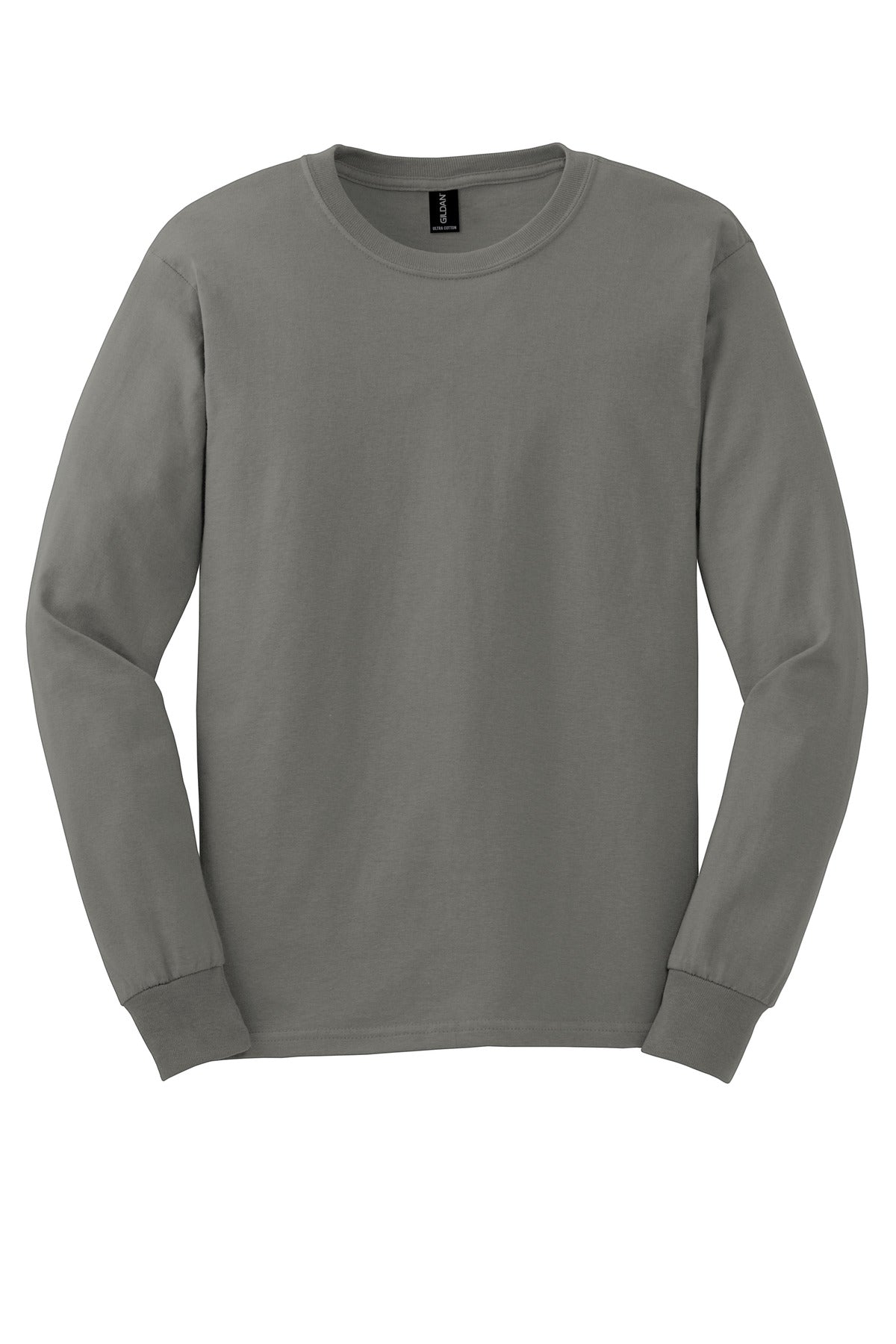 Front View of Charcoal Gildan - Ultra Cotton 100% US Cotton Long Sleeve T-Shirt. G2400