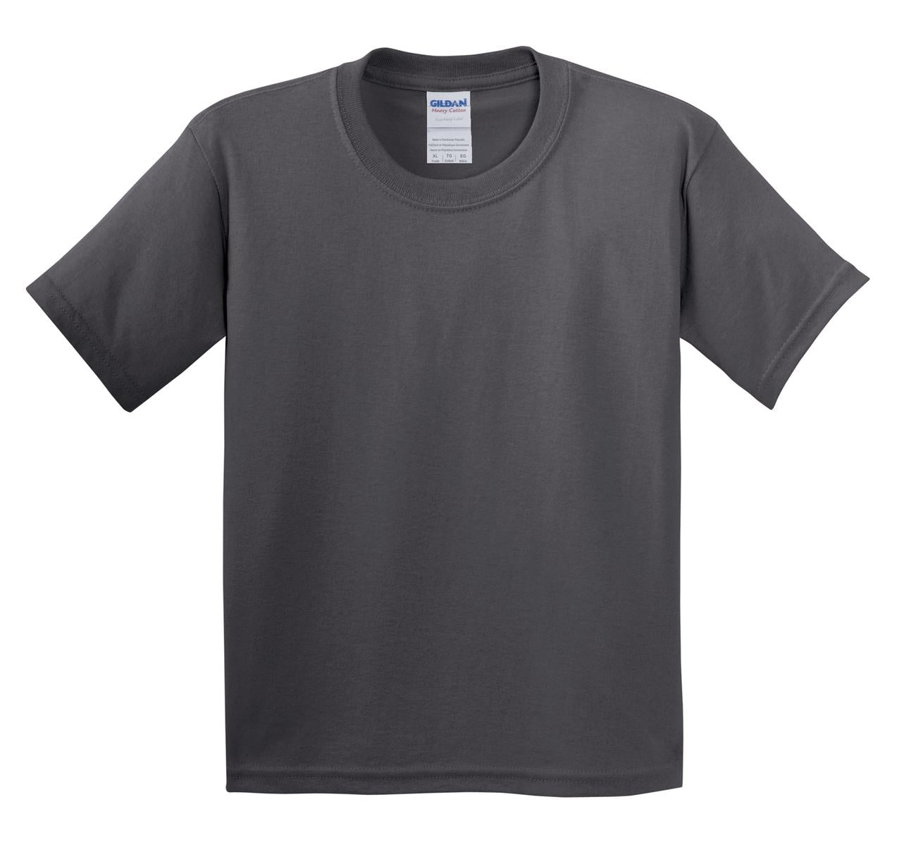 Front View of Charcoal Gildan - Youth Heavy Cotton 100% Cotton T-Shirt. 5000B