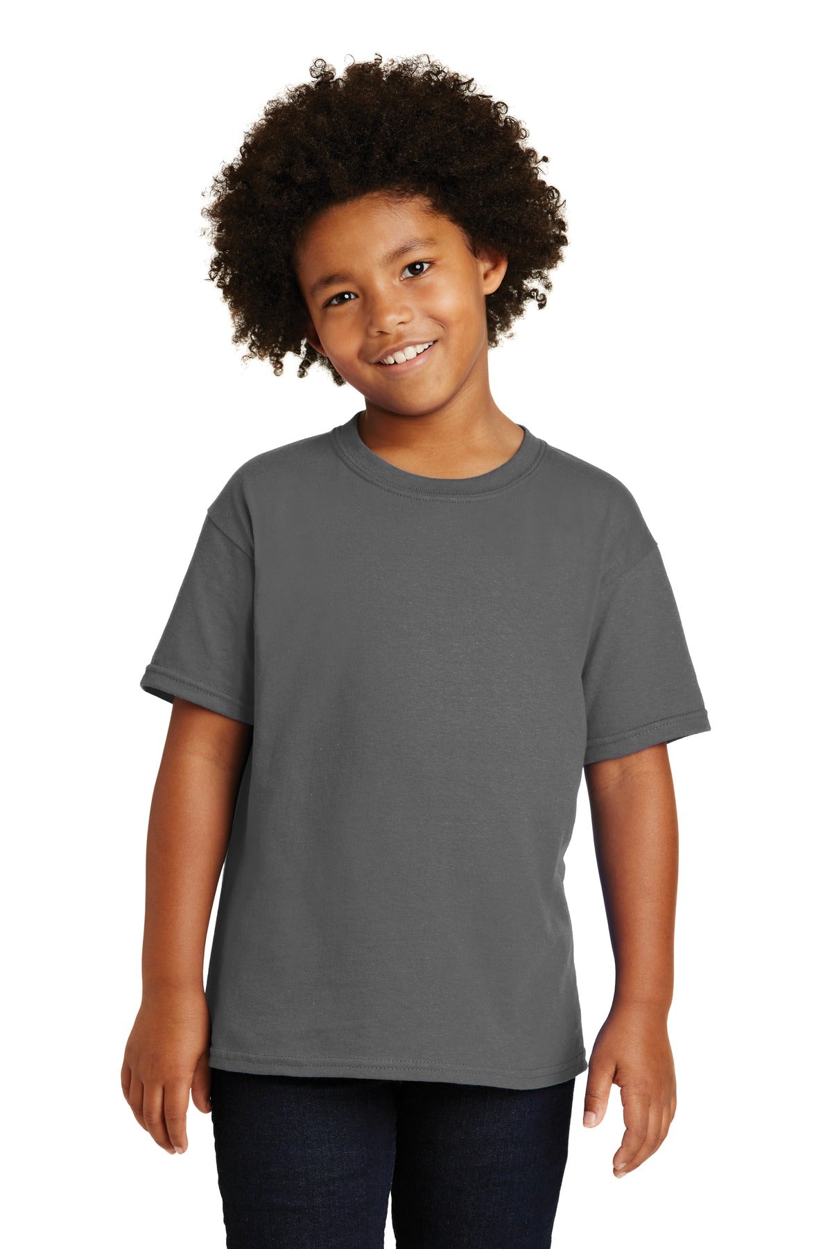 Front View of Charcoal Gildan - Youth Heavy Cotton 100% Cotton T-Shirt. 5000B