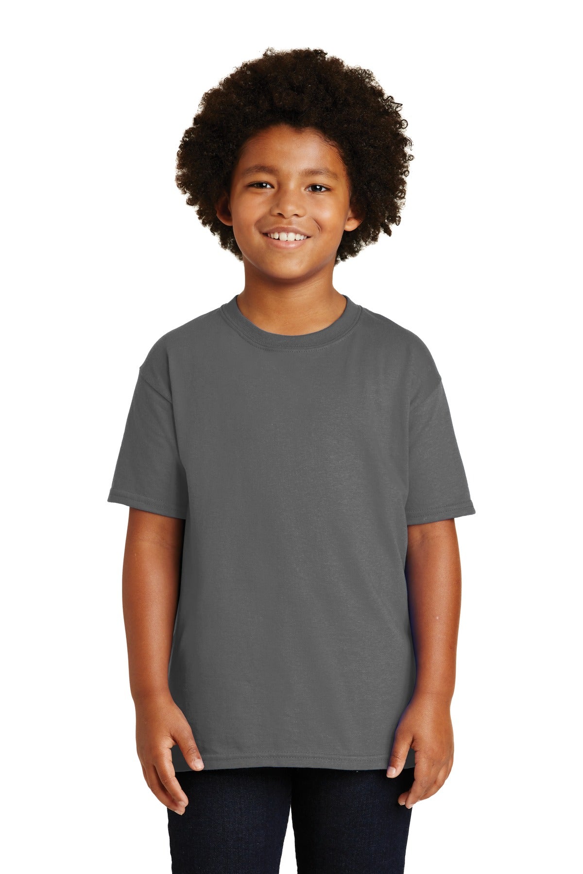 Front View of Charcoal Gildan - Youth Ultra Cotton 100% US Cotton T-Shirt. 2000B