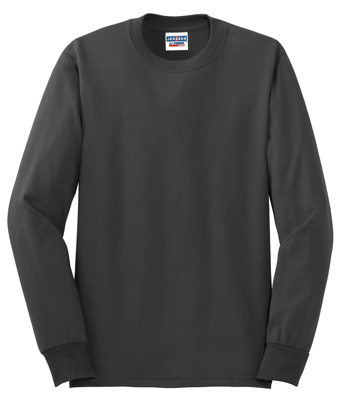 Front View of Charcoal Grey Jerzees - Dri-Power 50/50 Cotton/Poly Long Sleeve T-Shirt. 29LS