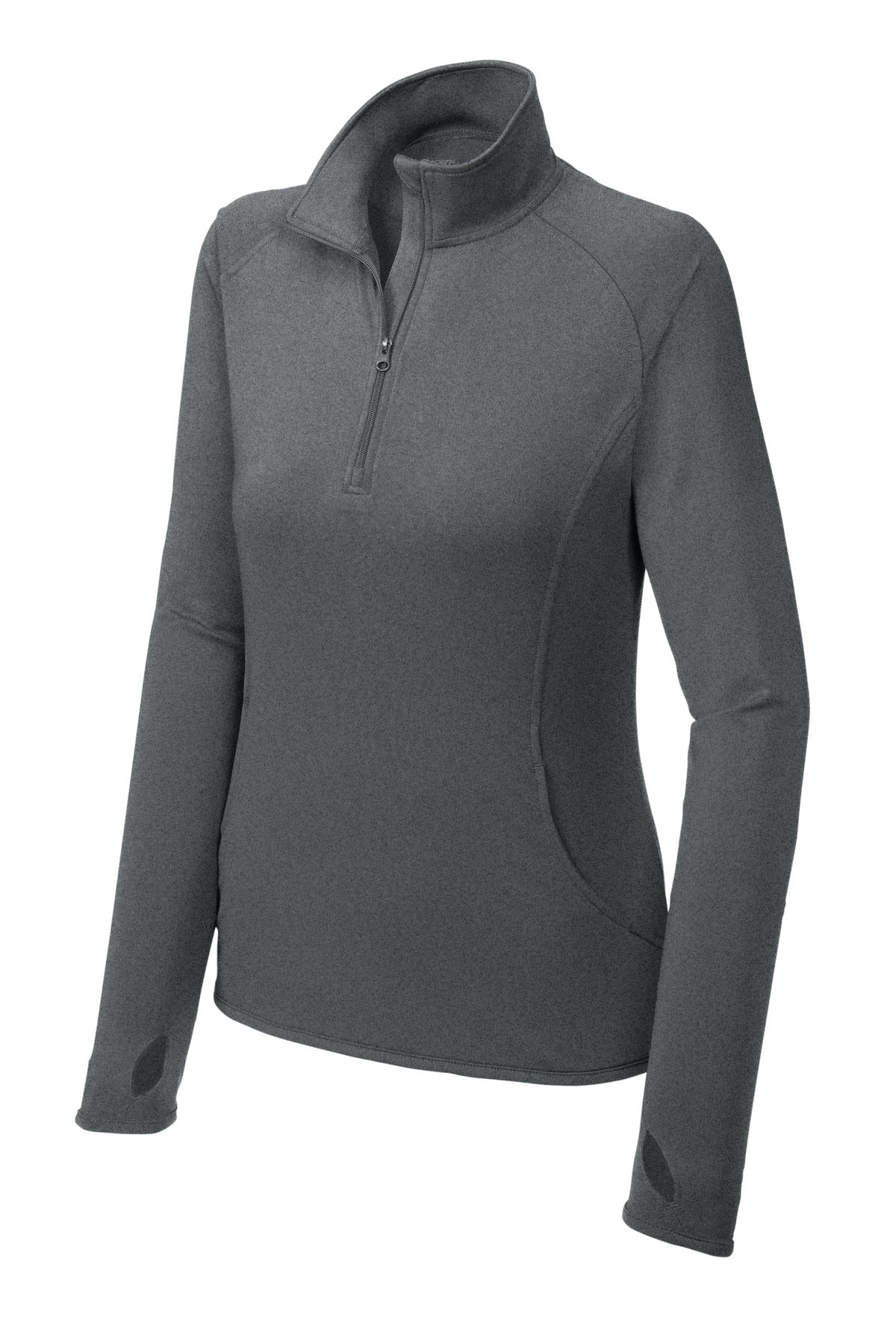 Front View of Charcoal Gy He Sport-Tek Women's Sport-Wick Stretch 1/4-Zip Pullover. LST850