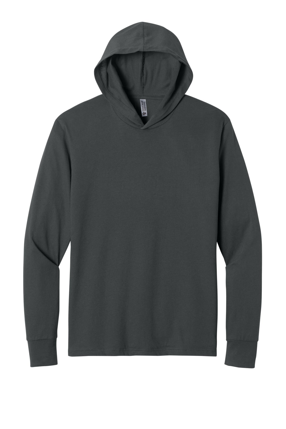Front View of Charcoal Next Level Apparel CVC Long Sleeve Hoodie NL6221