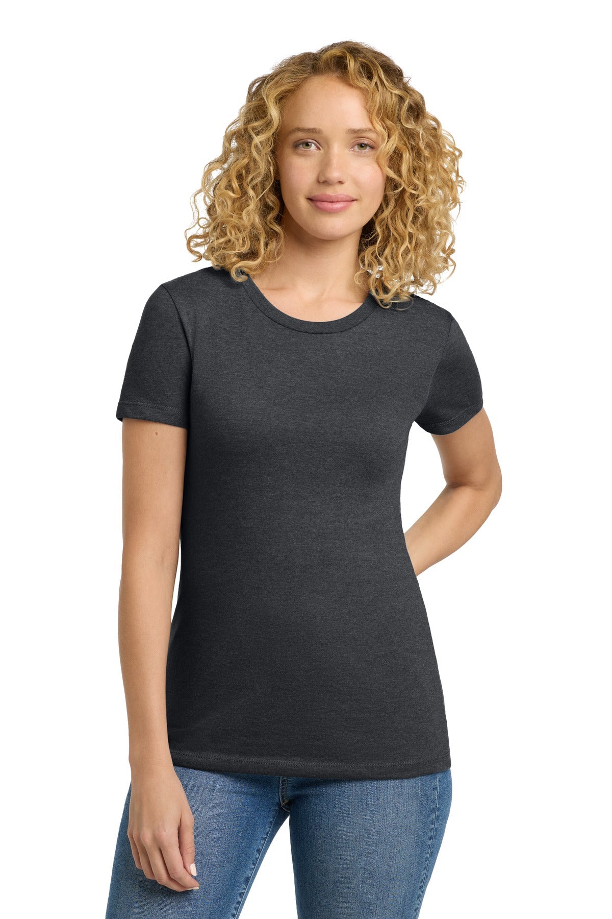 Front View of Charcoal Next Level Apparel Women's CVC Tee. NL6610