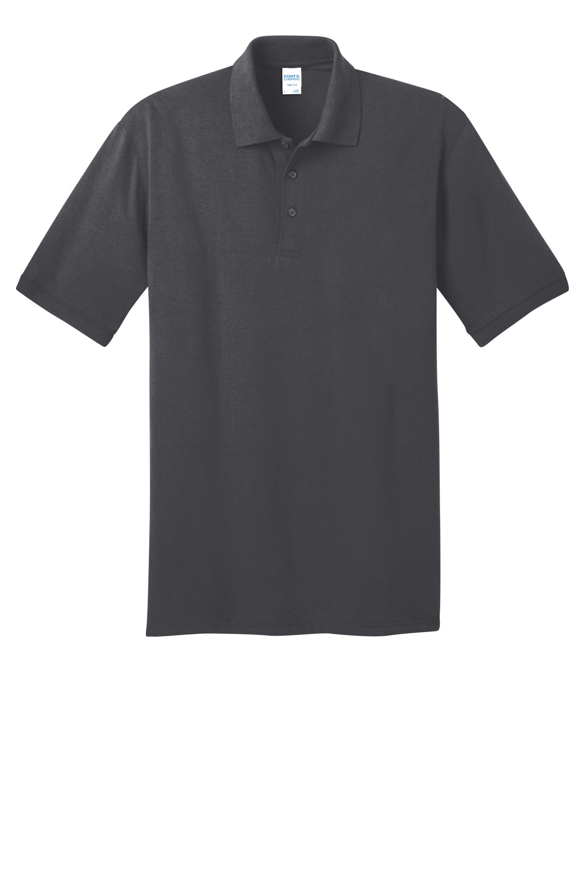 Front View of Charcoal Port & Co Core Blend Jersey Knit Polo. KP55
