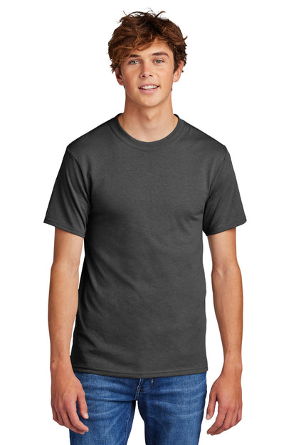 Front View of Charcoal Port & Co Core Blend Tee. PC55