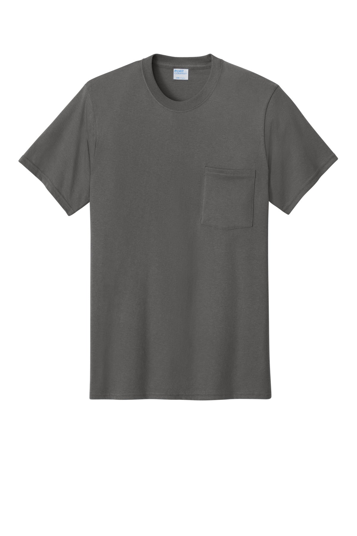 Front View of Charcoal Port & Co Core Cotton Pocket Tee. PC54P
