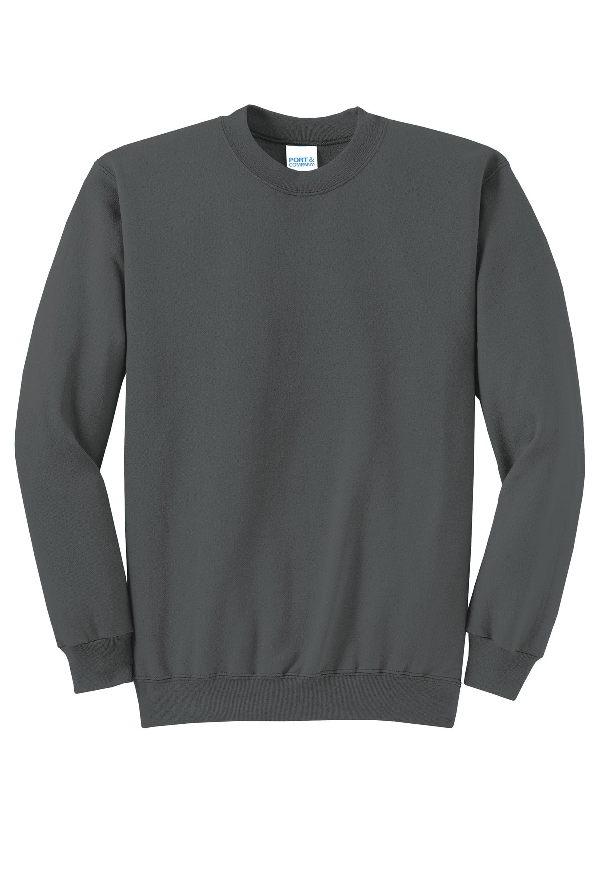 Front View of Charcoal Port & Co Core Fleece Crewneck Sweatshirt. PC78