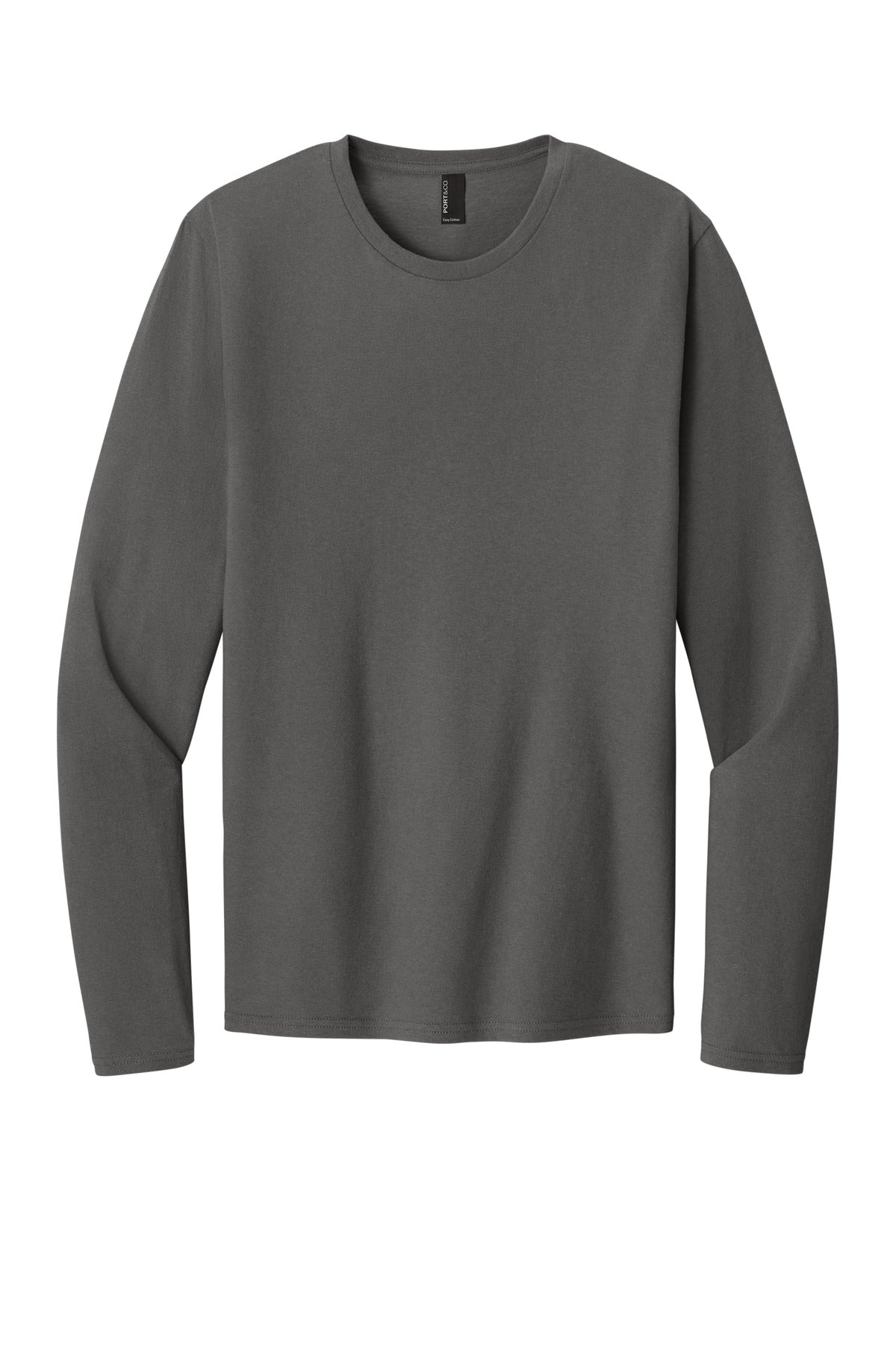 Front View of Charcoal Port & Co Easy Cotton Long Sleeve Tee PC43LS