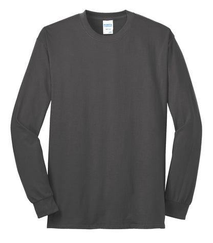 Front View of Charcoal Port & Co Long Sleeve Core Blend Tee. PC55LS
