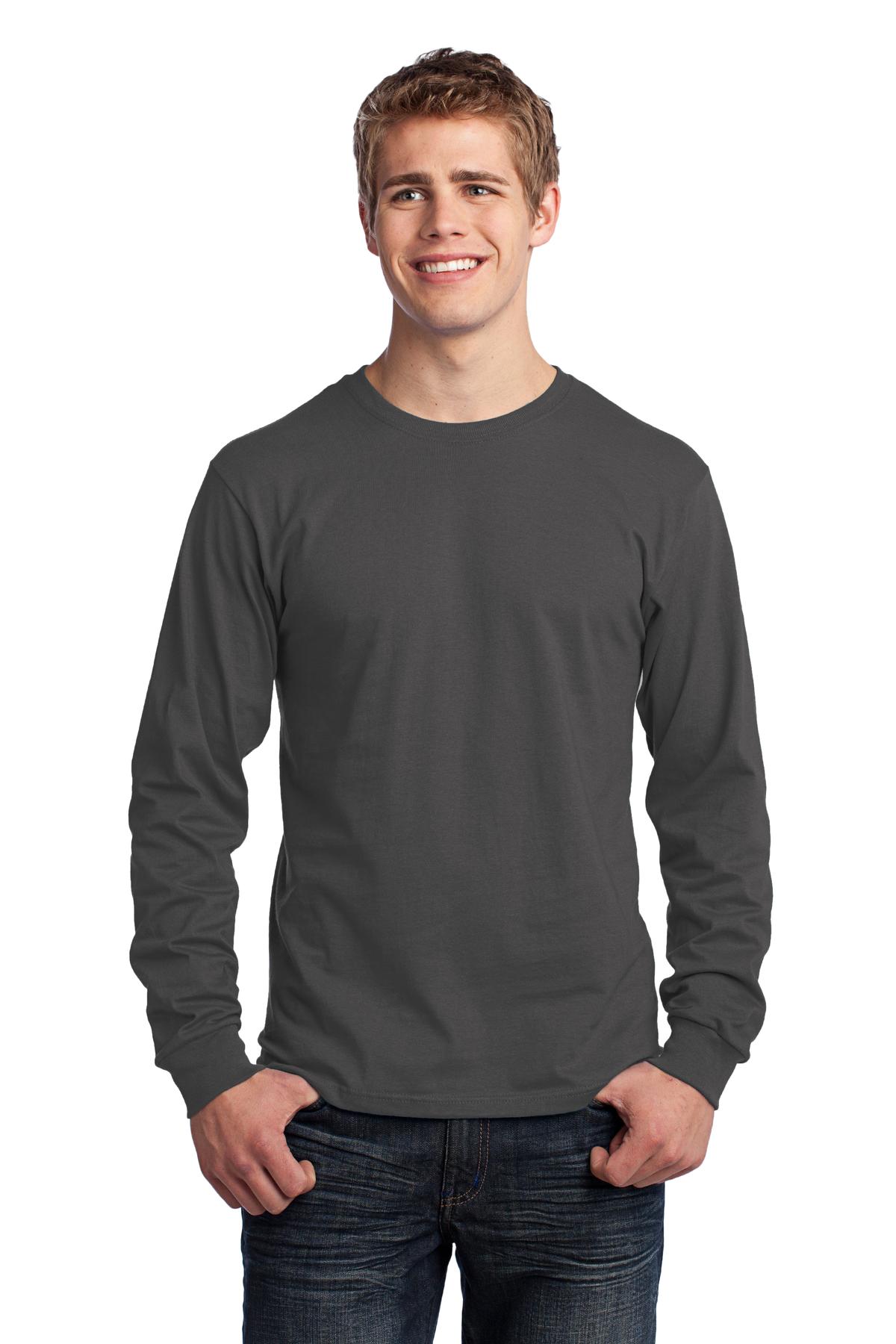 Front View of Charcoal Port & Co Long Sleeve Core Cotton Tee. PC54LS