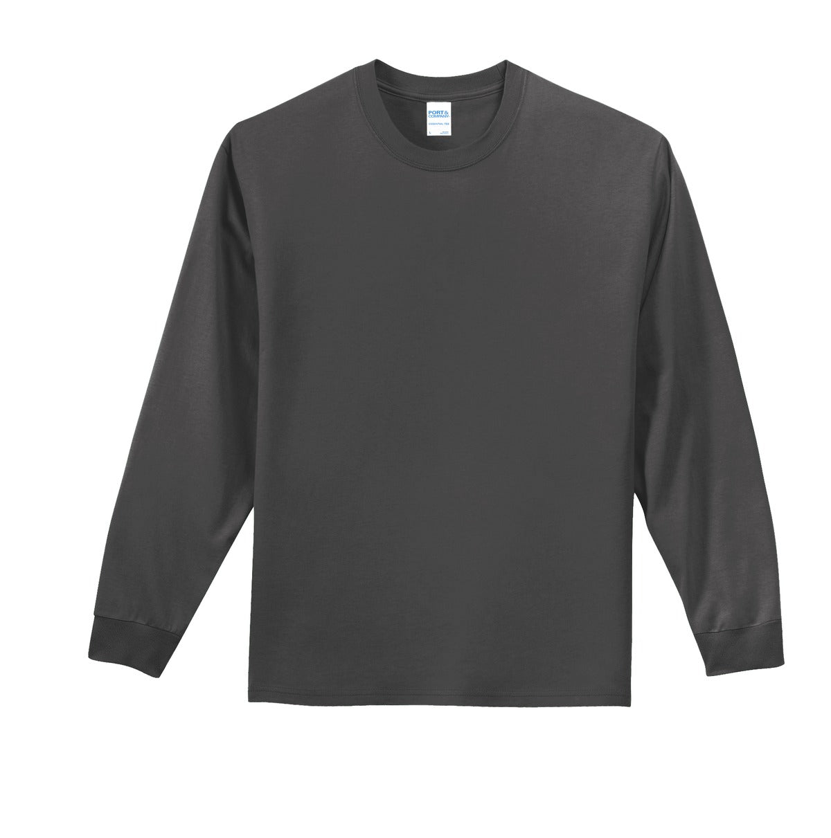 Front View of Charcoal Port & Co Long Sleeve Essential Tee. PC61LS