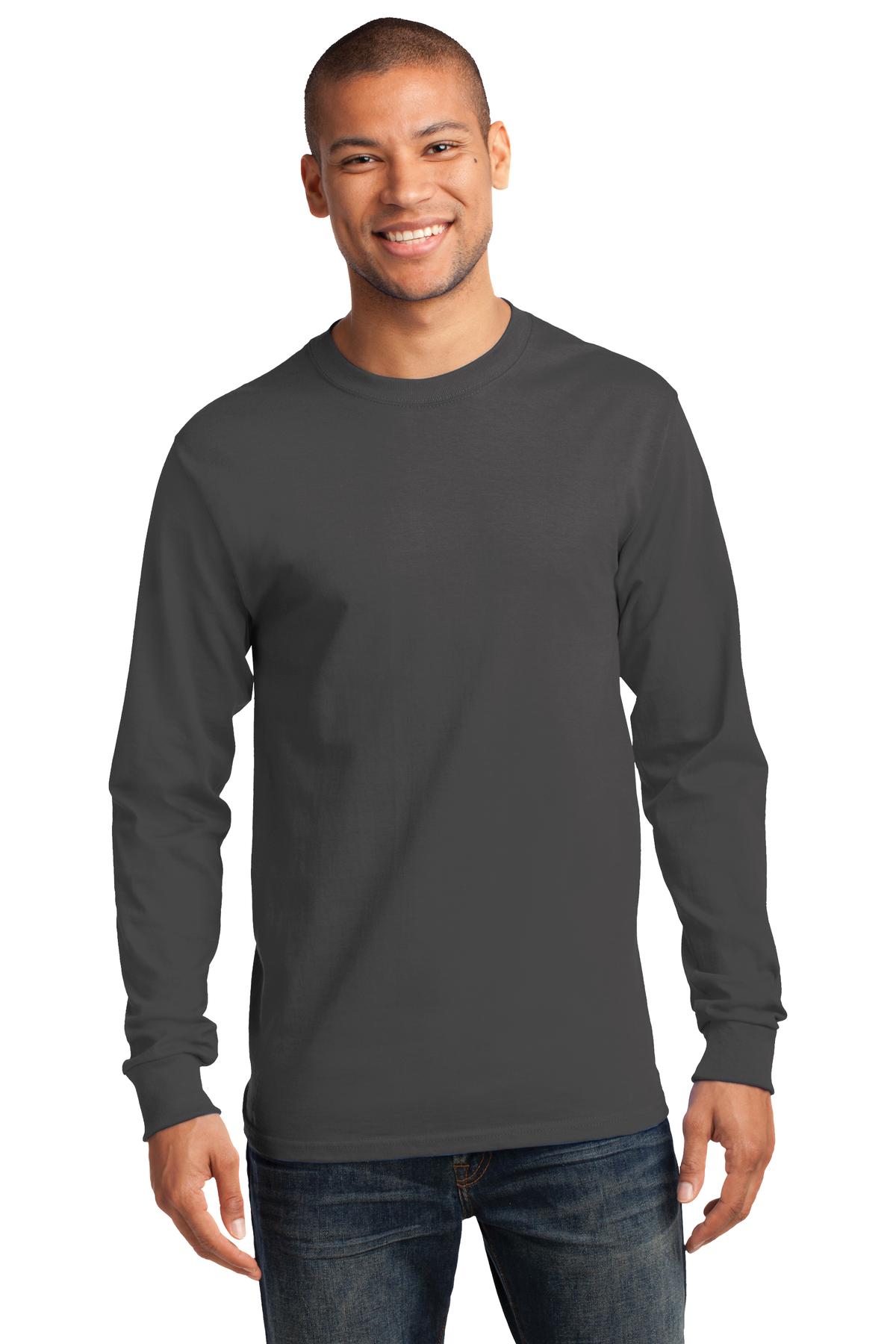 Front View of Charcoal Port & Co Long Sleeve Essential Tee. PC61LS