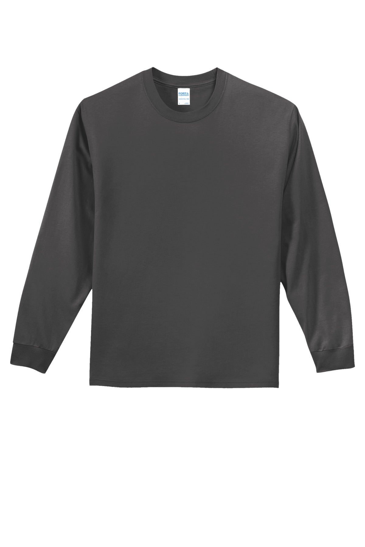 Front View of Charcoal Port & Co Long Sleeve Essential Tee. PC61LS