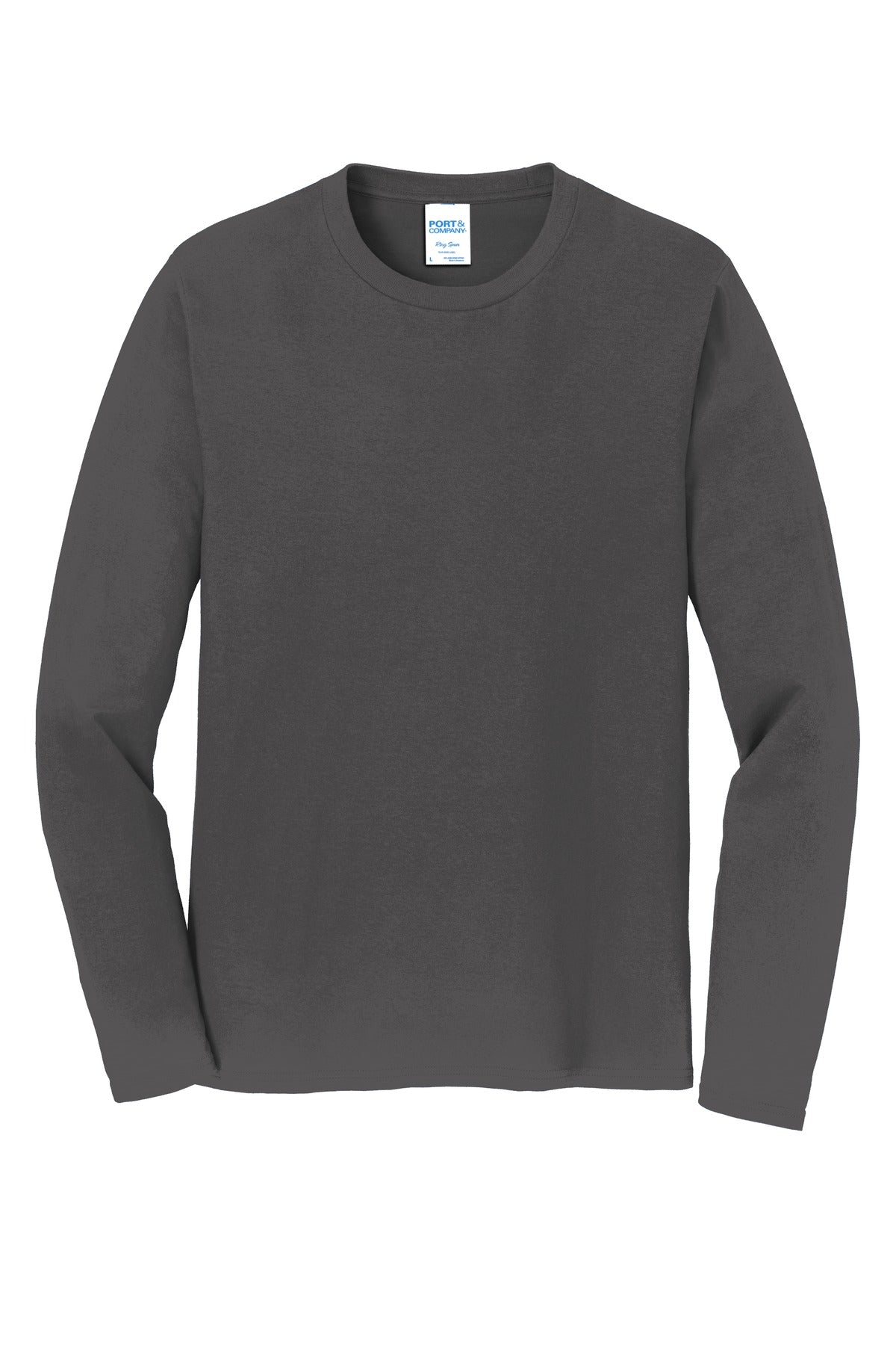 Front View of Charcoal Port & Co Long Sleeve Fan Favorite Tee. PC450LS