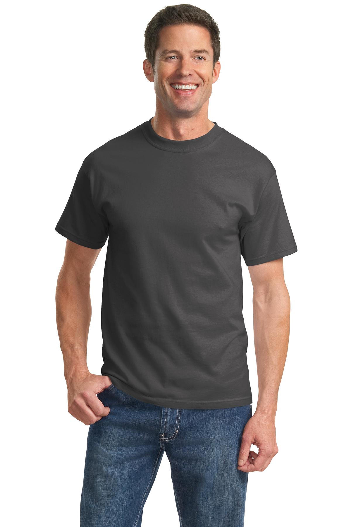 Front View of Charcoal Port & Co Tall Essential Tee. PC61T