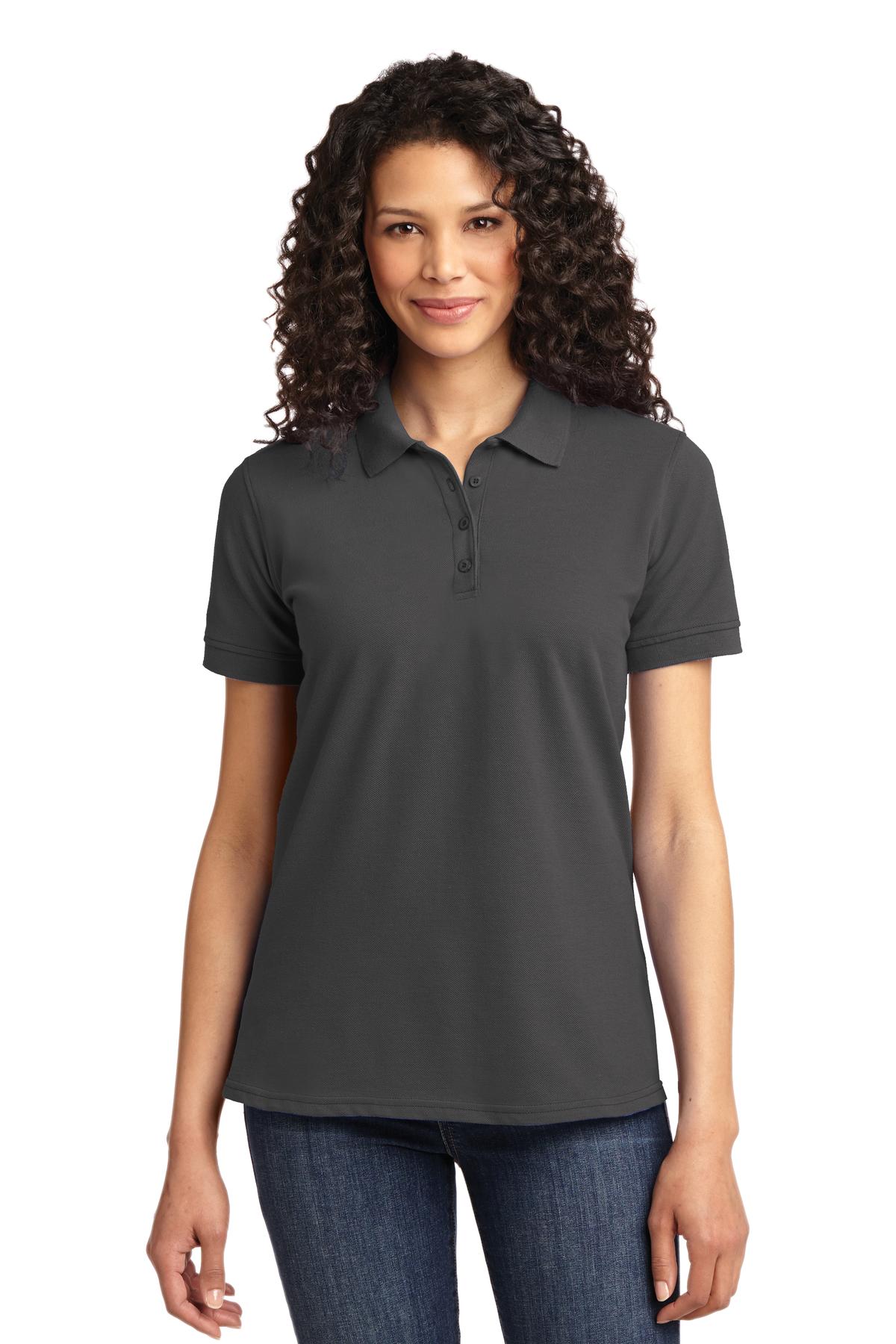 Front View of Charcoal Port & Co Women's Core Blend Pique Polo. LKP155