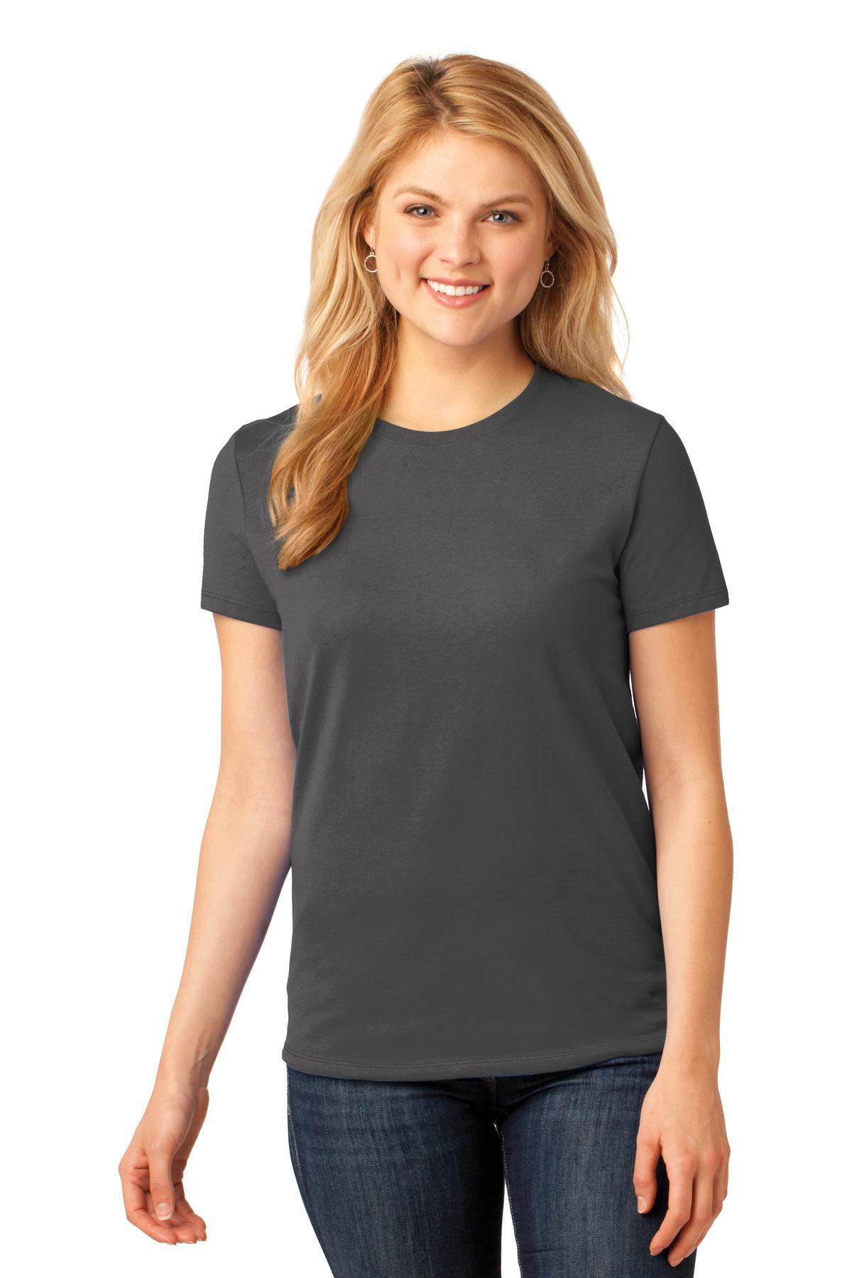 Front View of Charcoal Port & Co Women's Core Cotton Tee. LPC54