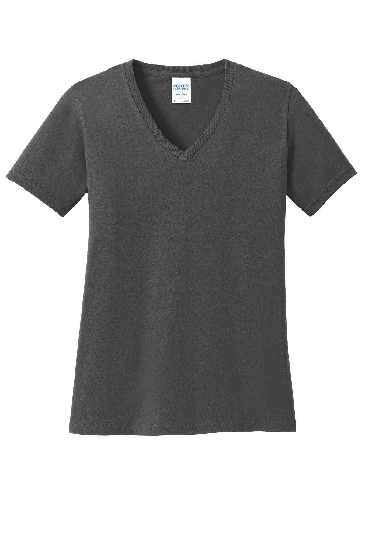 Front View of Charcoal Port & Co Women's Core Cotton V-Neck Tee. LPC54V